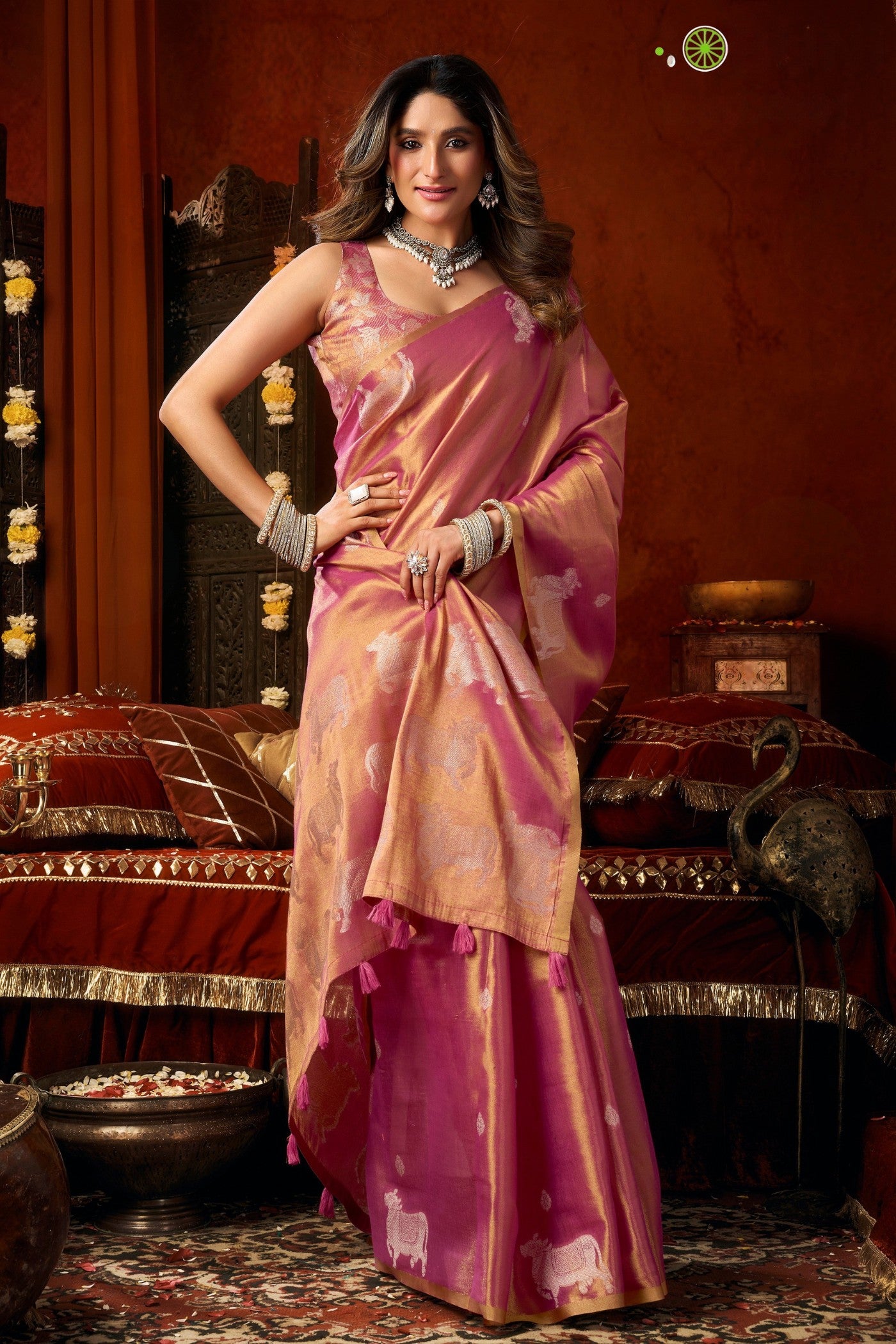 Buy MySilkLove Brick Pink Handloom Tissue Saree Online