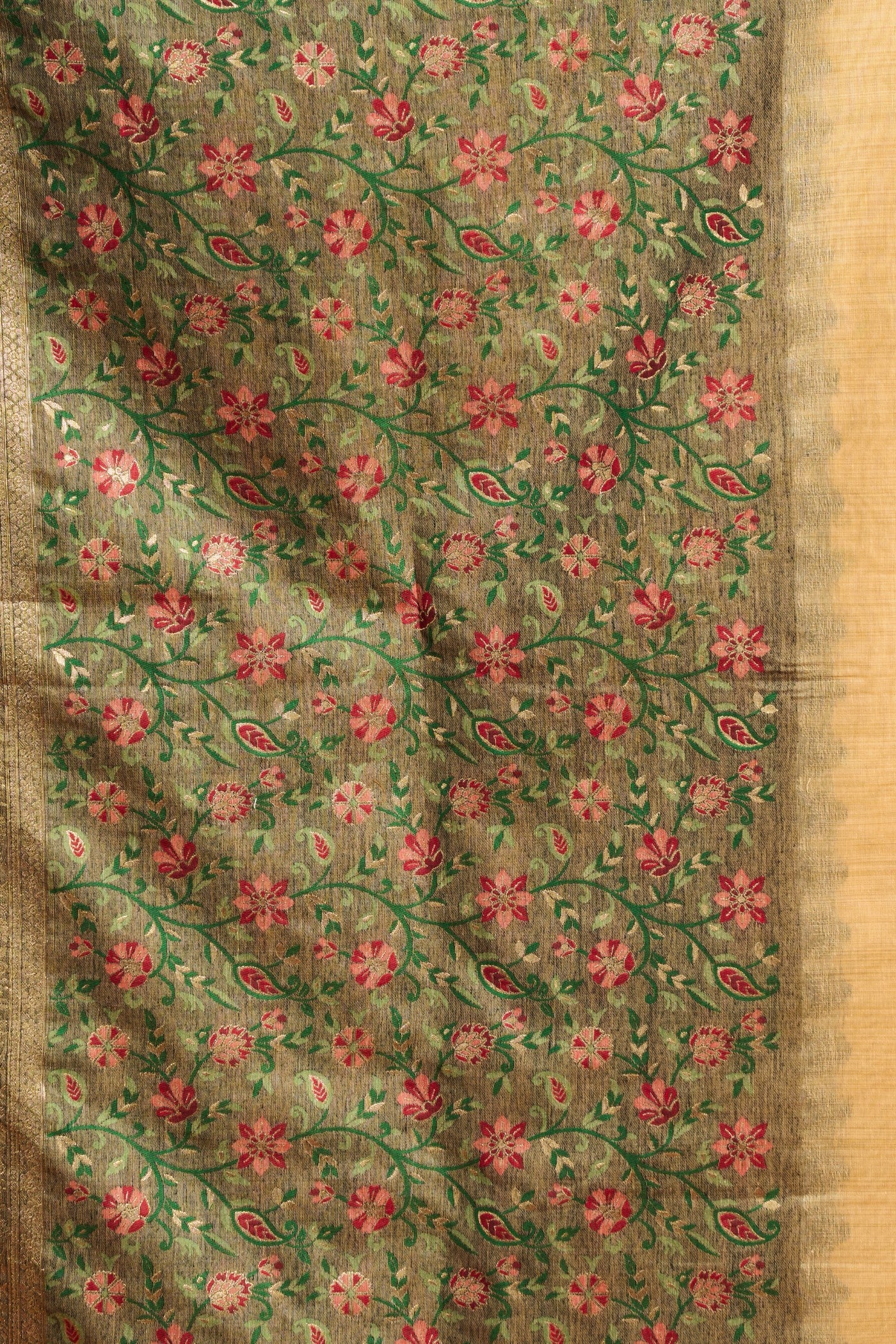 Buy MySilkLove Vibrant Cream Handloom Cotton Saree Online