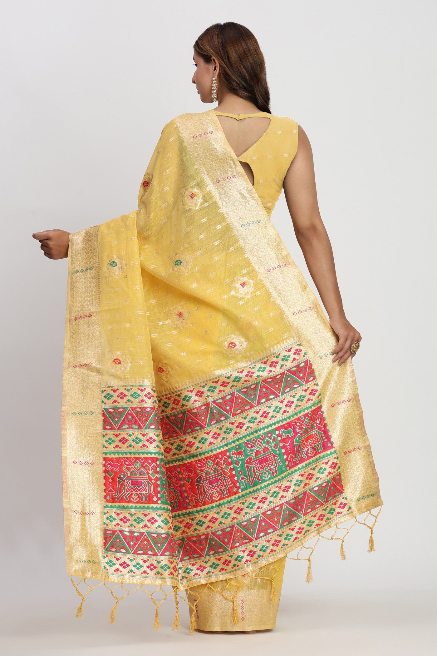 Buy MySilkLove Sunflower Yellow Woven Linen Cotton Saree Online