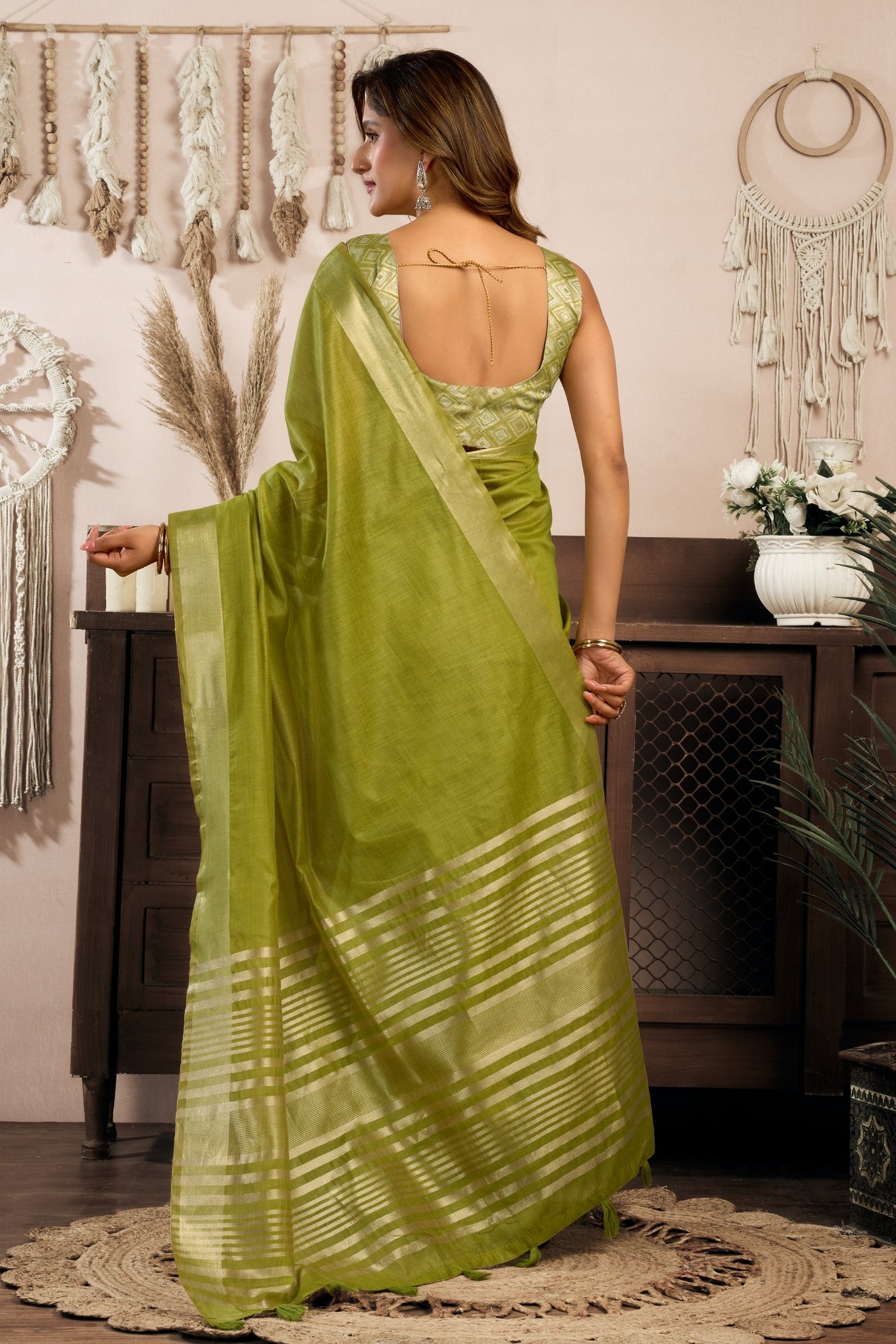 Buy MySilkLove Myrtle Green Handloom Cotton Saree Online