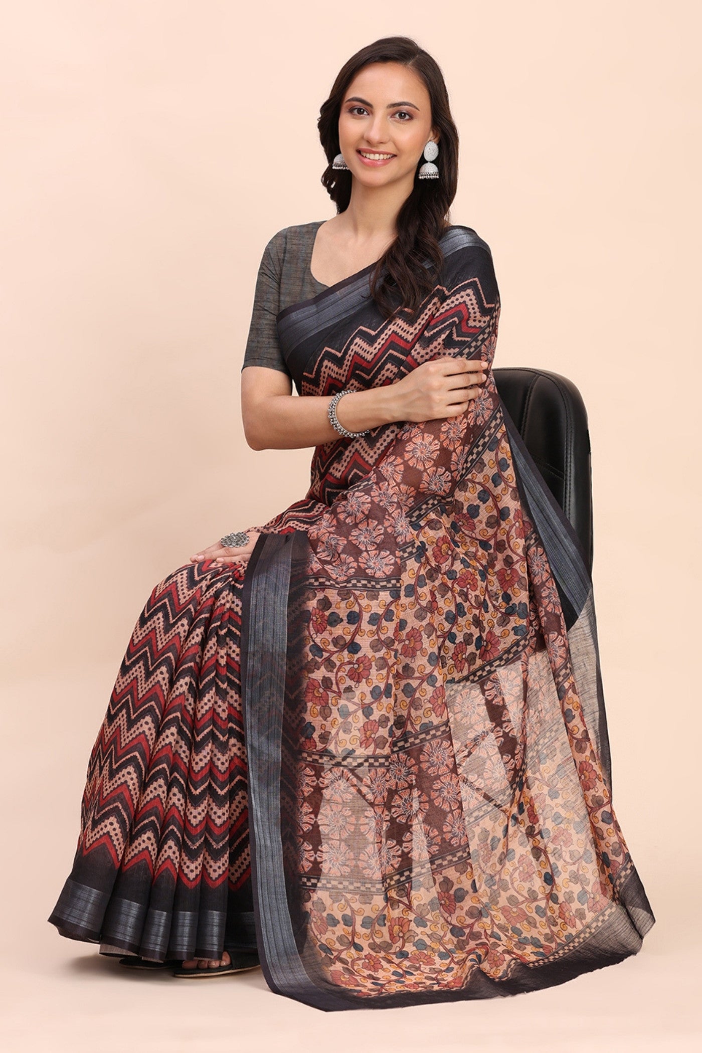 Buy MySilkLove Syrup Brown Woven Linen Cotton Saree Online
