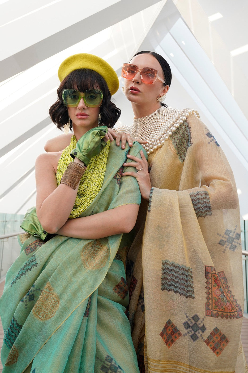 Buy MySilkLove Malta Cream Printed Handloom Zari Tissue Saree Online