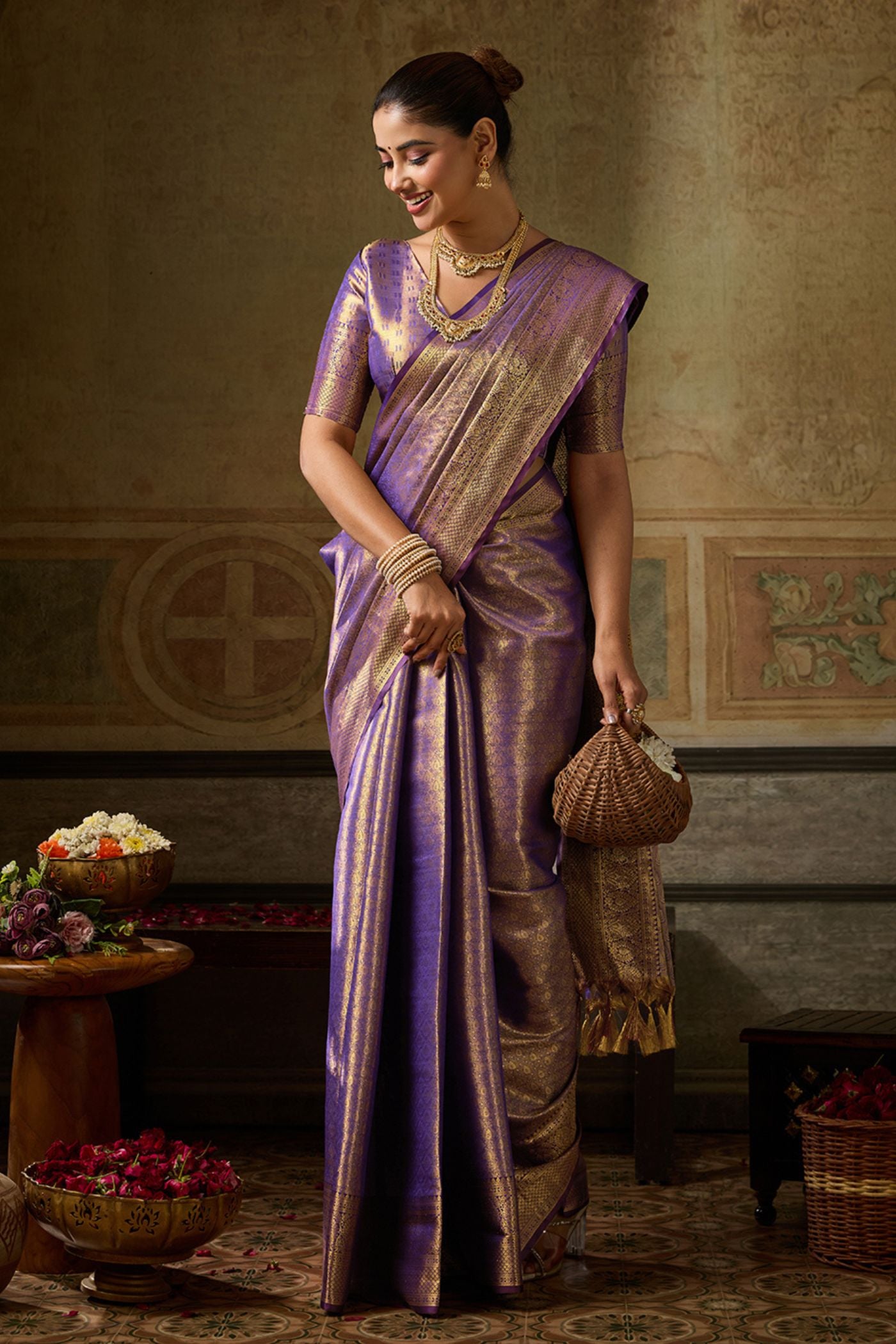 MySilkLove Periwinkle Purple Woven Kanjivaram Saree