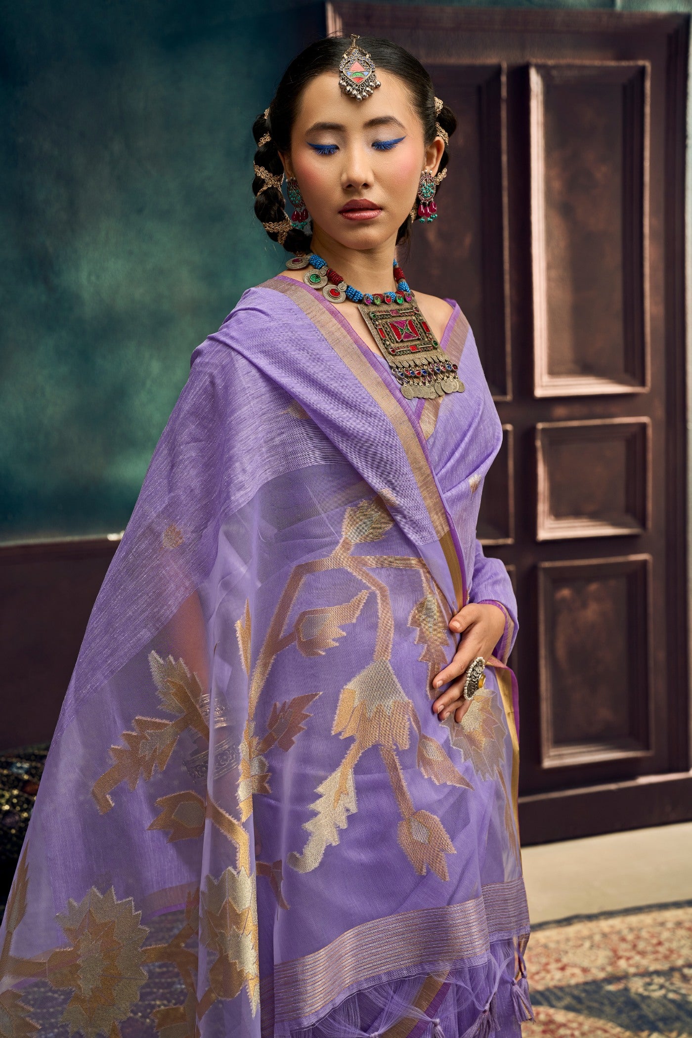 Buy MySilkLove Eggplant Purple Munga Handloom Cotton Saree Online