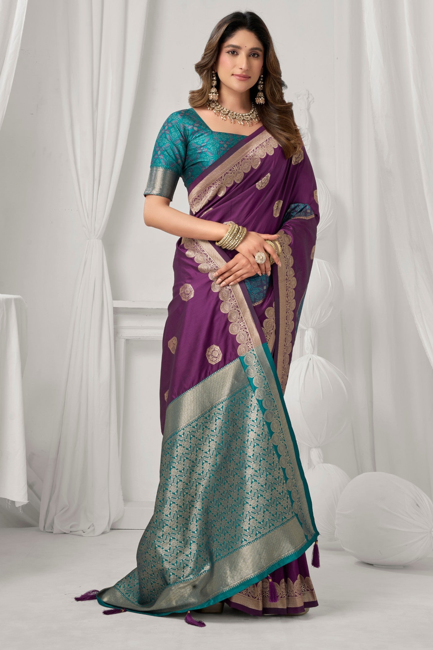 Buy MySilkLove Mulberry Purple Woven Banarasi Soft Silk Saree Online