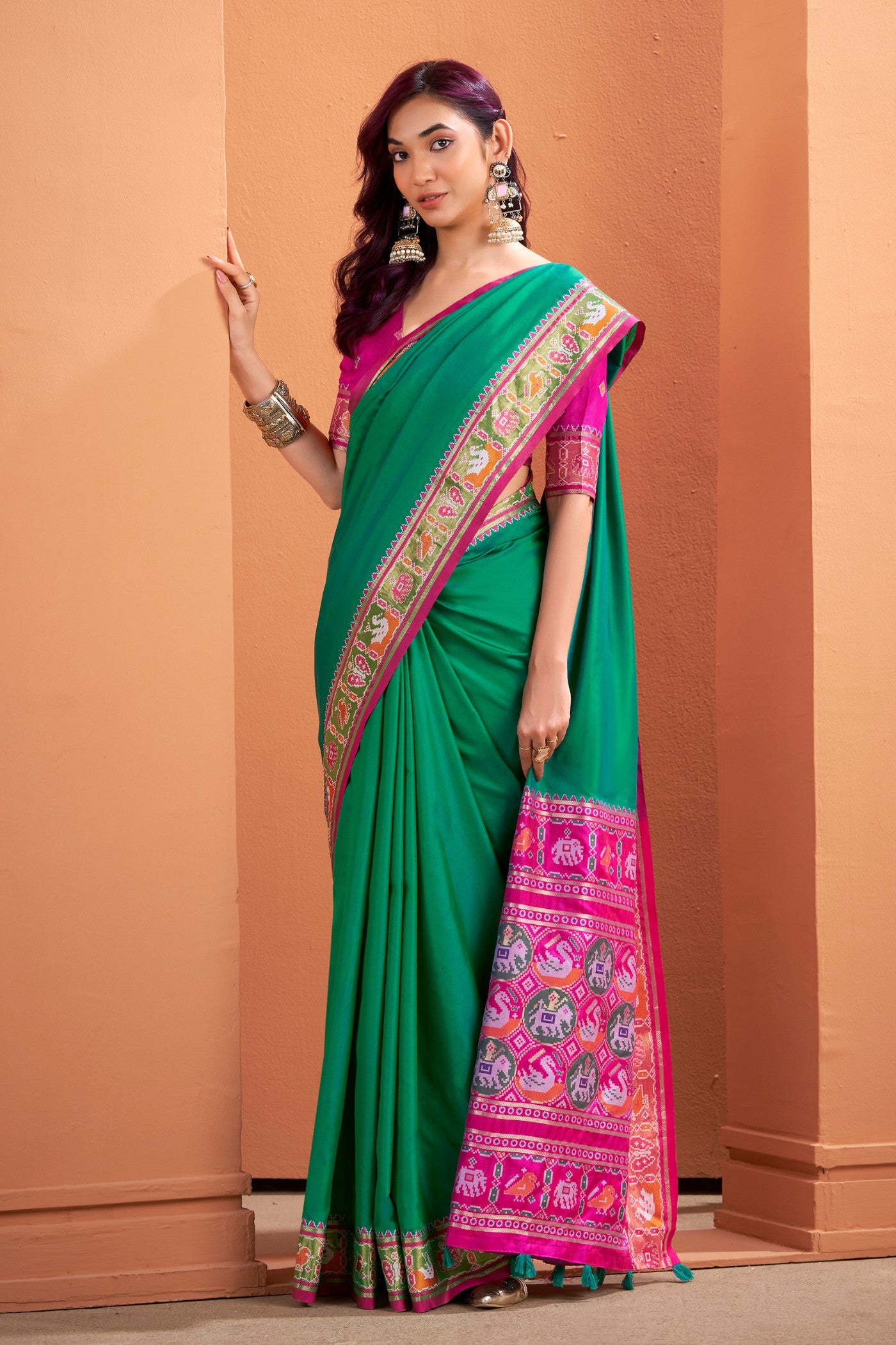 Buy MySilkLove Forrest Green Woven Banarasi Patola Silk Saree Online