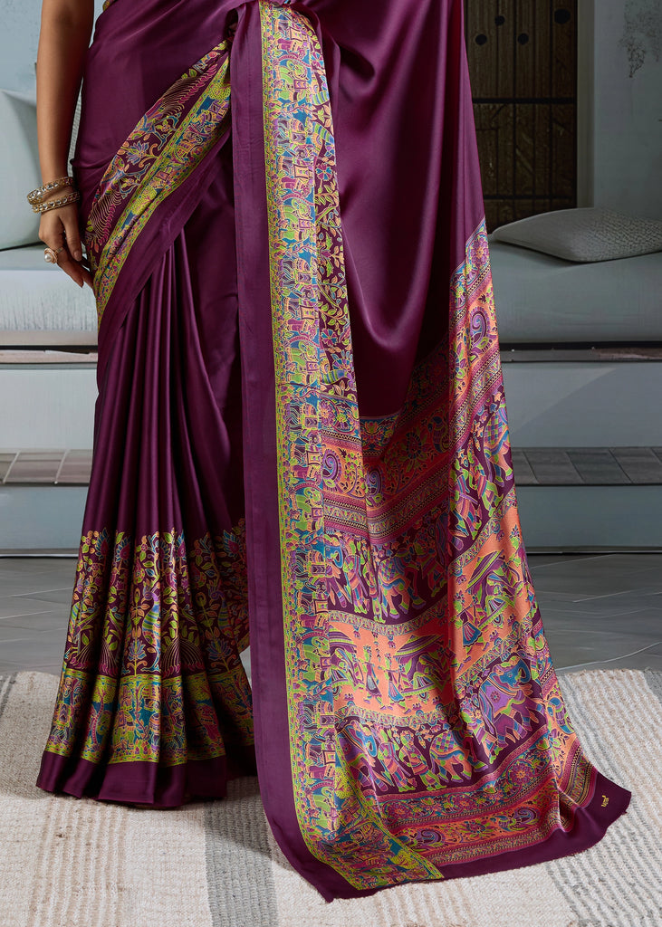 Buy MySilkLove Impurple Purple Printed Satin Crepe Silk Saree Online