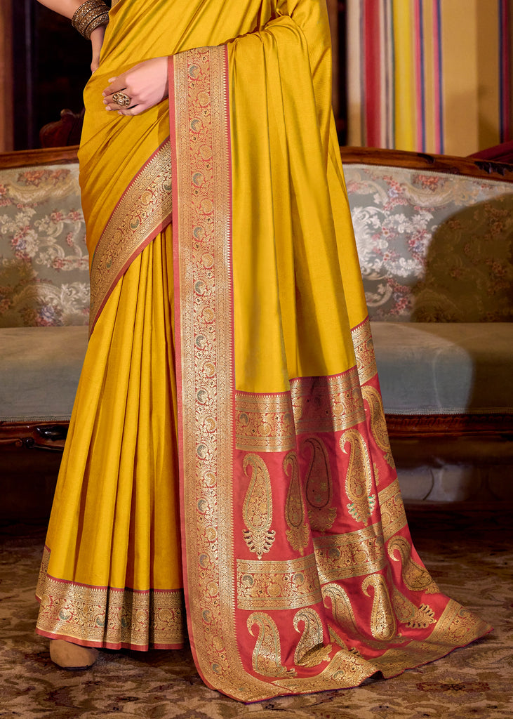 Buy MySilkLove Citrine Yellow Woven Banarasi Soft Silk Saree Online