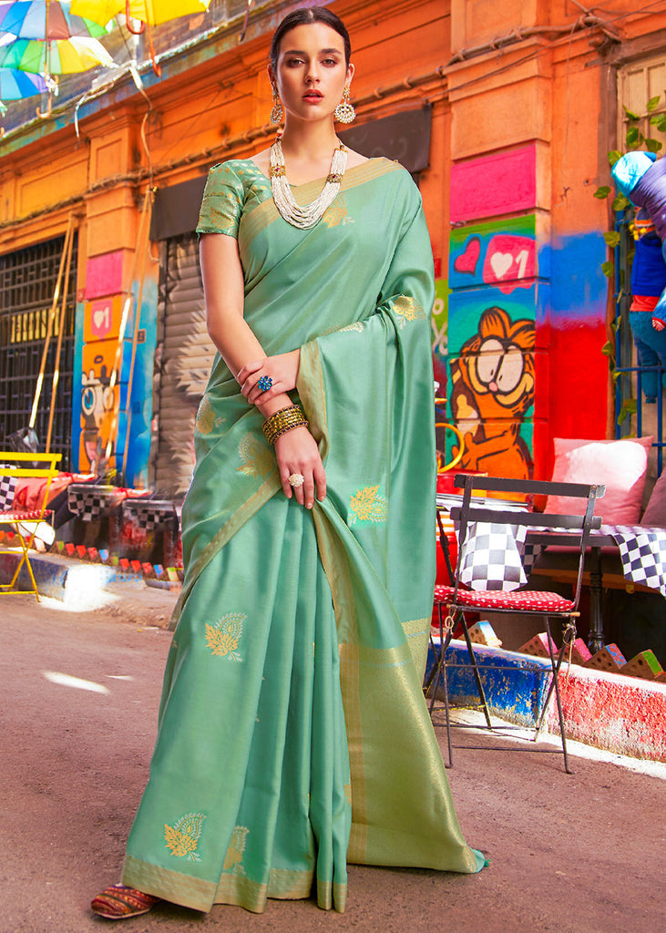 Buy MySilkLove Pastel Green Zari Woven South Silk Saree Online