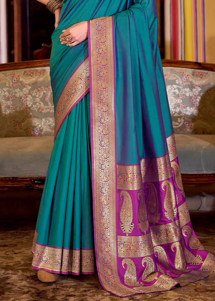 Buy MySilkLove Cobalt Blue Woven Banarasi Soft Silk Saree Online