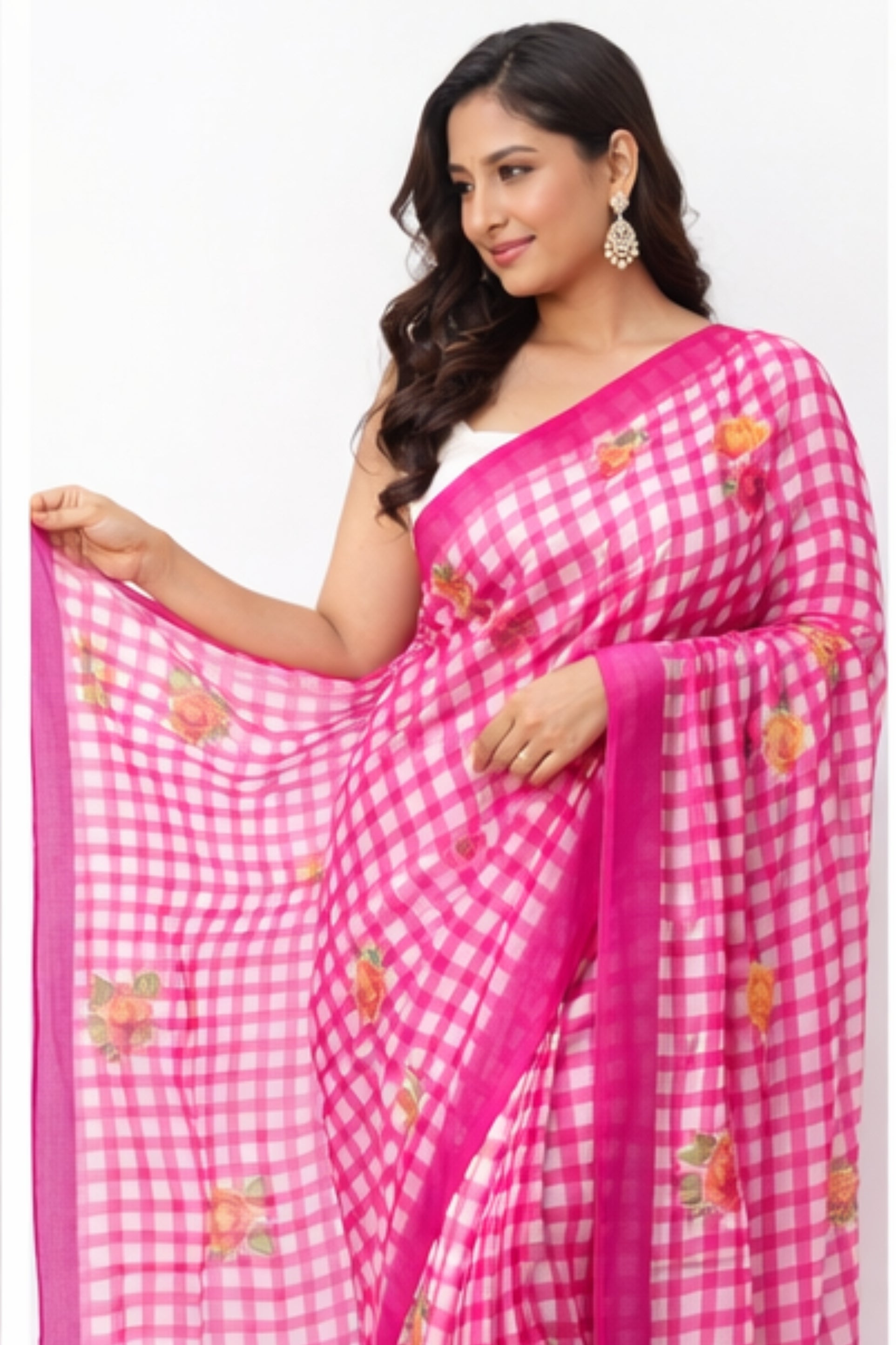 Buy MySilkLove Crimson Pink Soft Linen Cotton Pinted Saree Online