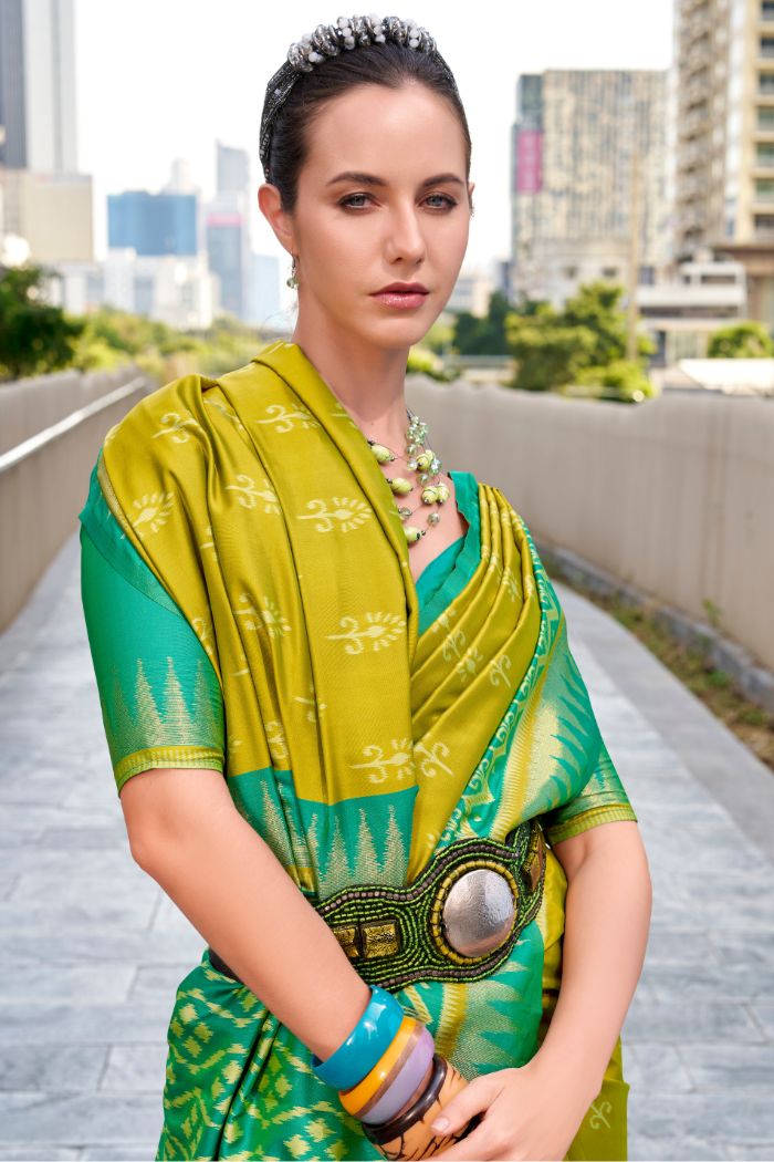 Buy MySilkLove Wild Willow Green Woven Banarasi Saree Online