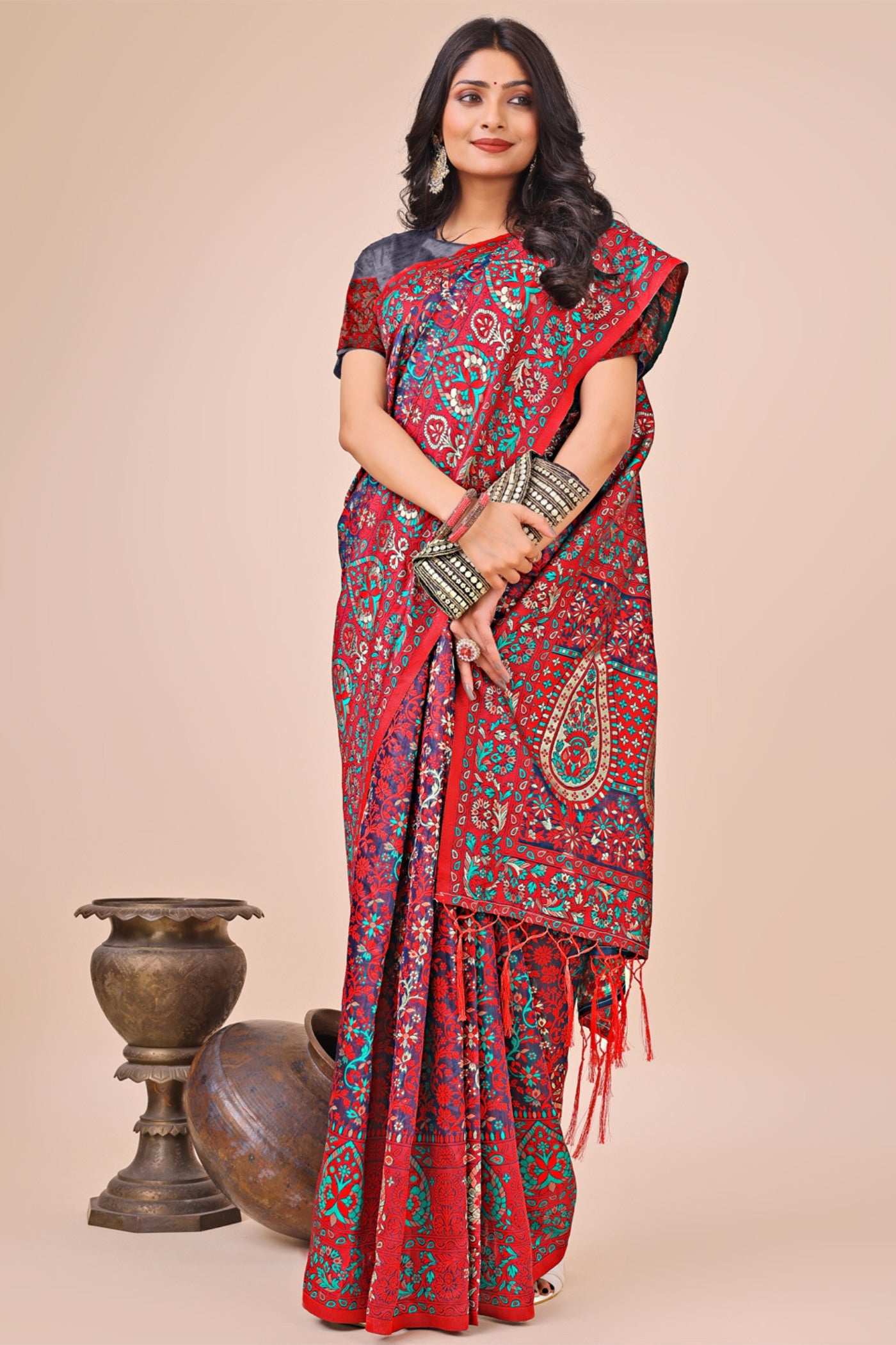 Buy MySilkLove Cornell Pink Woven Pashmina Saree Online