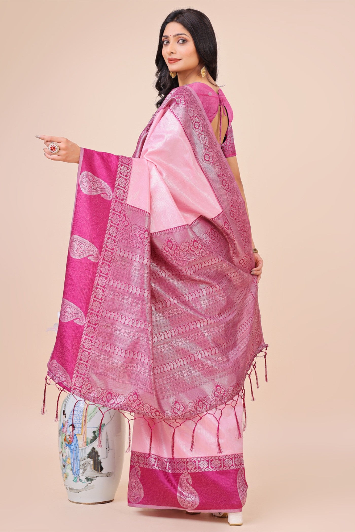 Buy MySilkLove Barbie Pink Woven Banarasi Saree Online