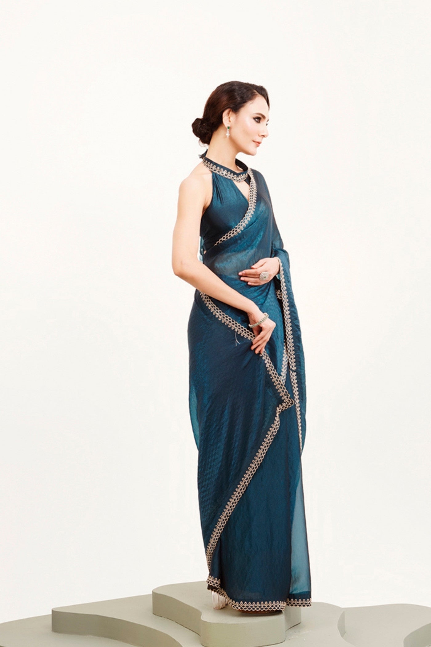 Buy MySilkLove Jasper Blue Satin Partywear Saree Online