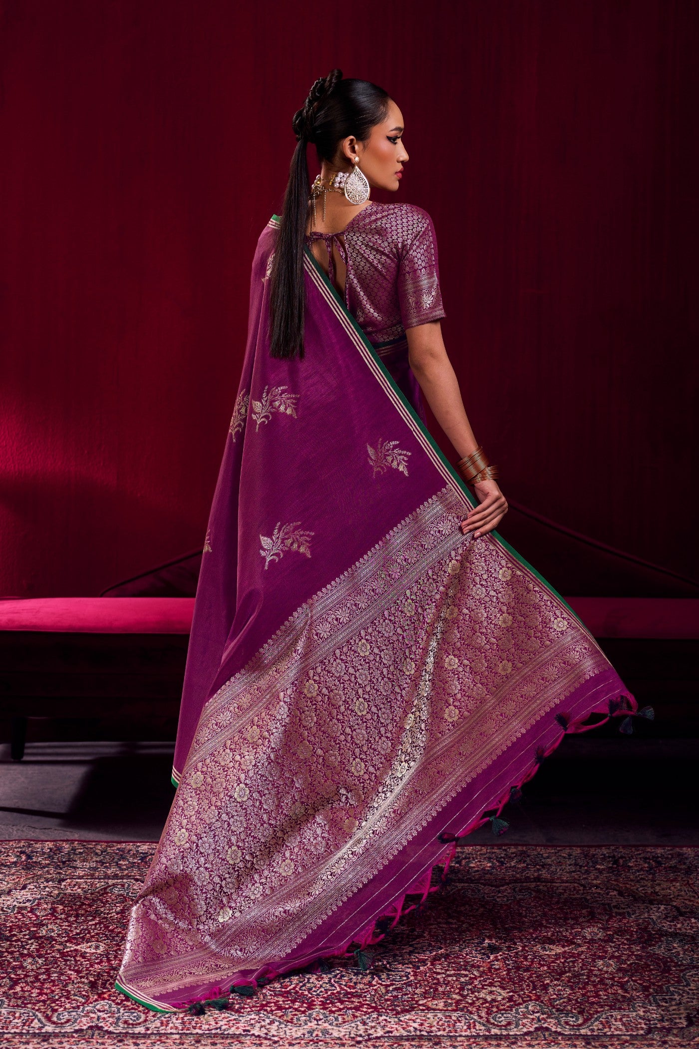 Buy MySilkLove Plum Purple Handloom Satin Soft Silk Saree Online