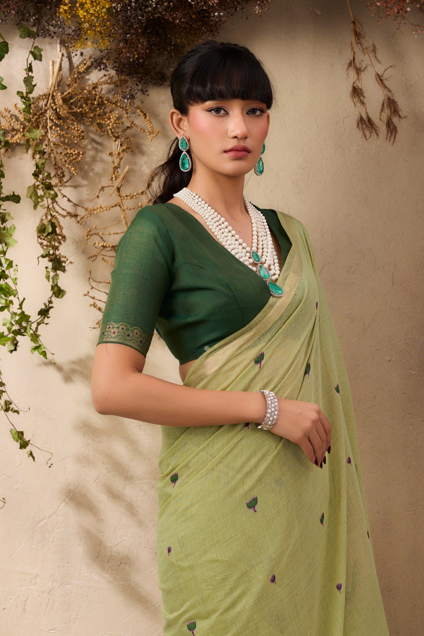MySilkLove Fern Green Handloom Cotton Saree