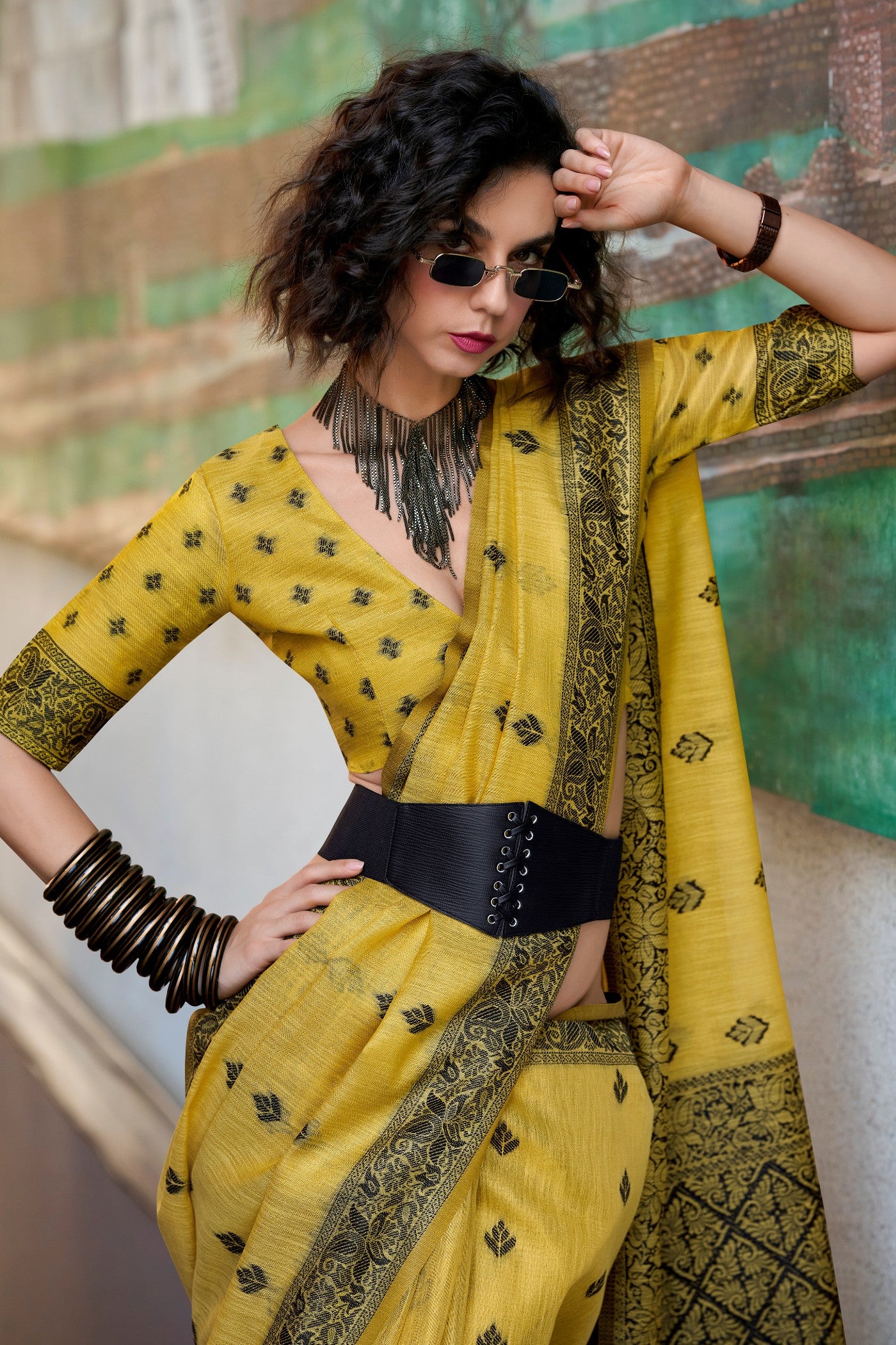 MySilkLove Minion Yellow Tissue Linen Saree