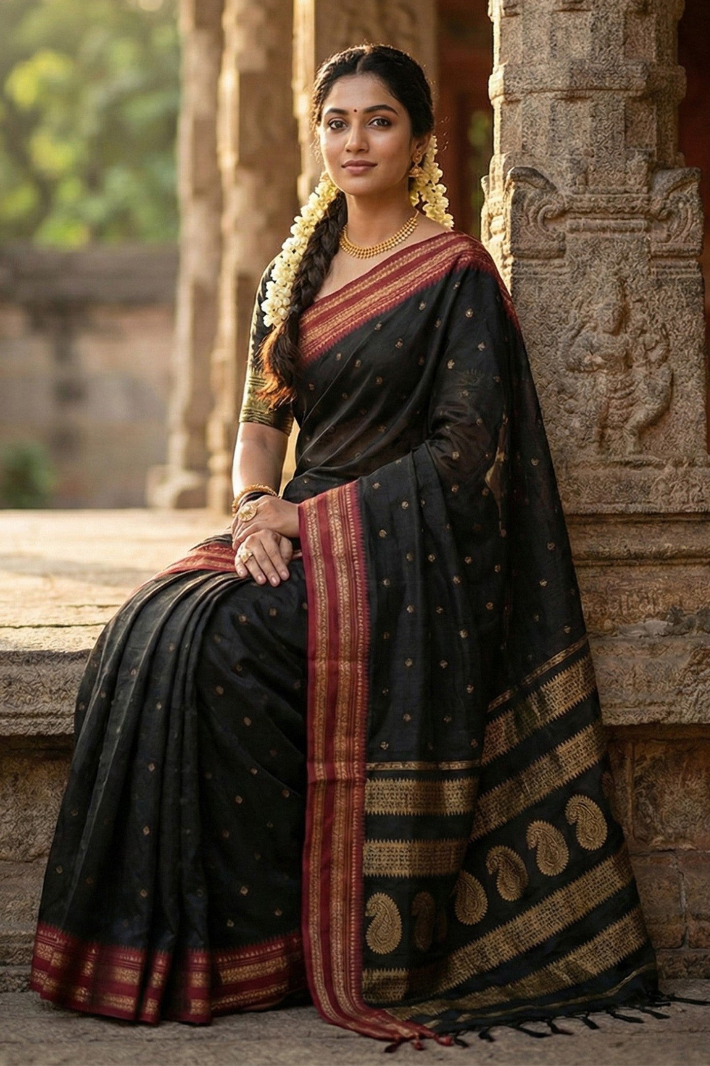 MySilkLove Galaxy Black Banarasi Woven Soft Silk Saree