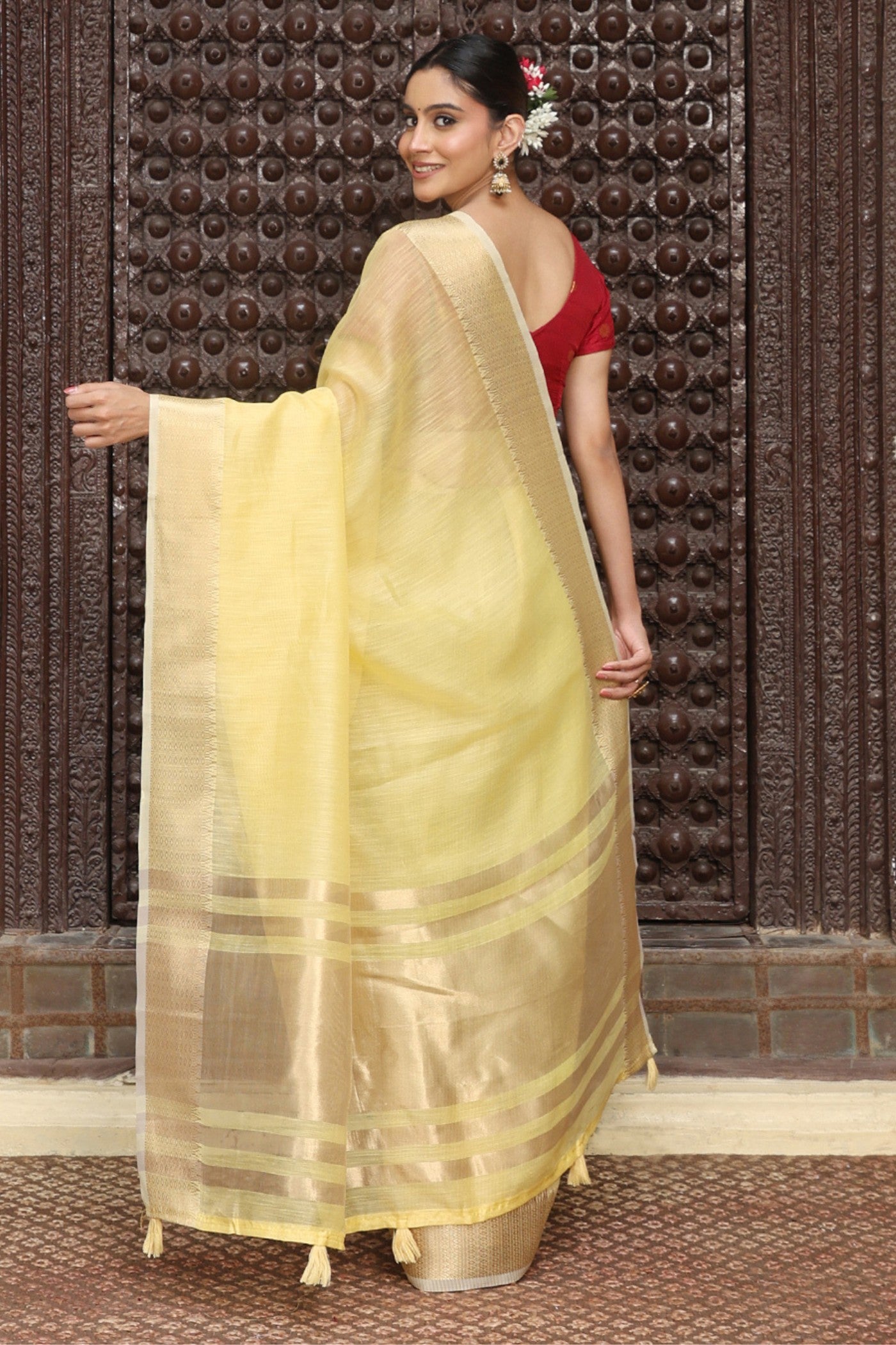 Buy MySilkLove Crayola Yellow Woven Cotton Saree Online