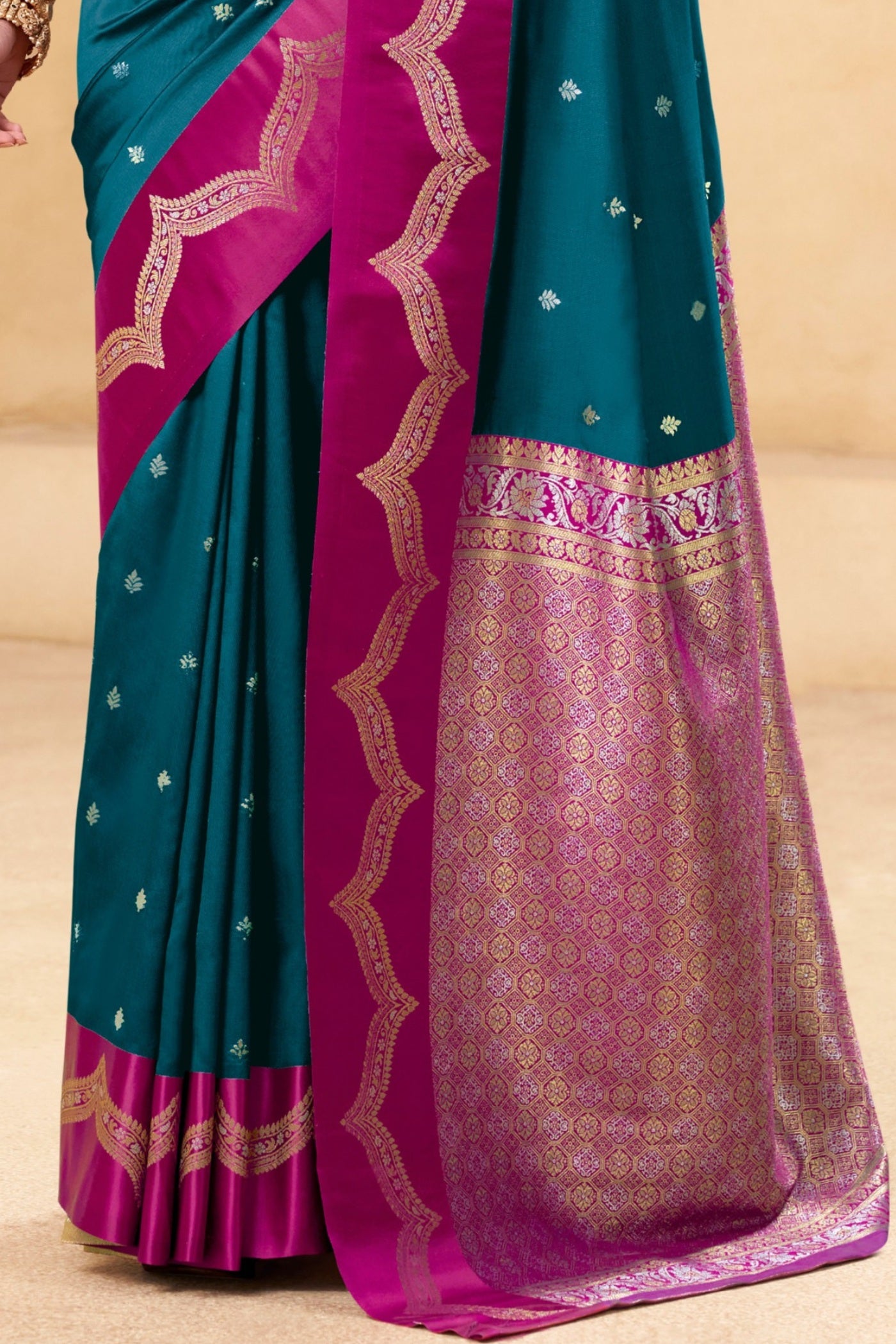 Buy MySilkLove Peacock Blue Woven Banarasi Satin Soft Silk Saree Online