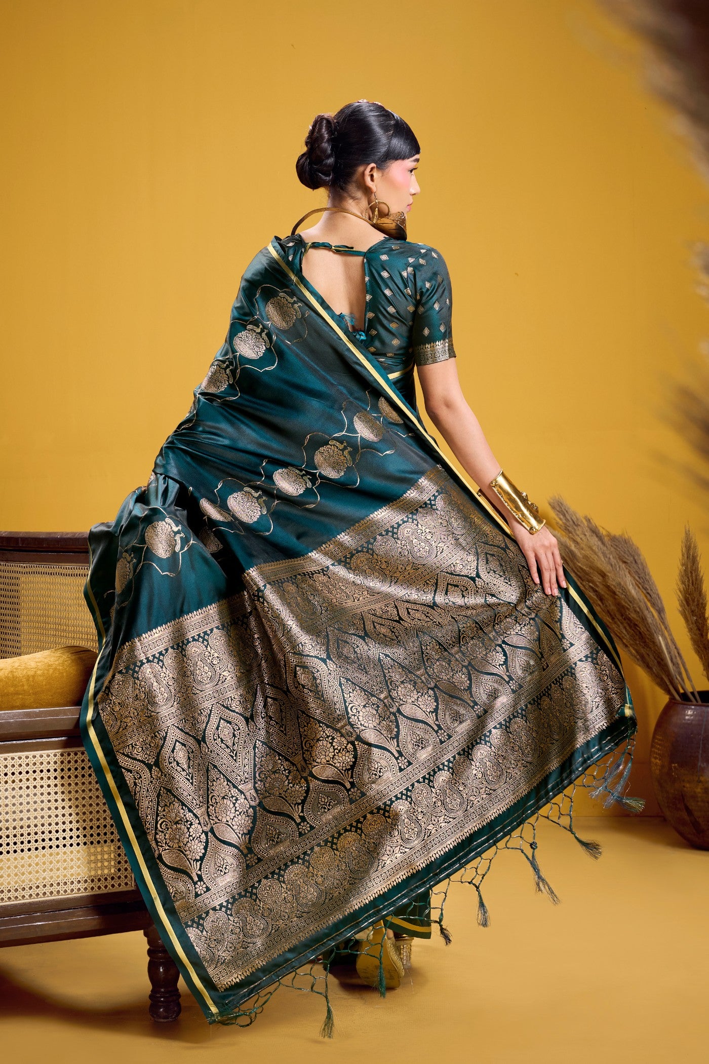 Buy MySilkLove Forest Green Handloom Satin Silk Saree Online