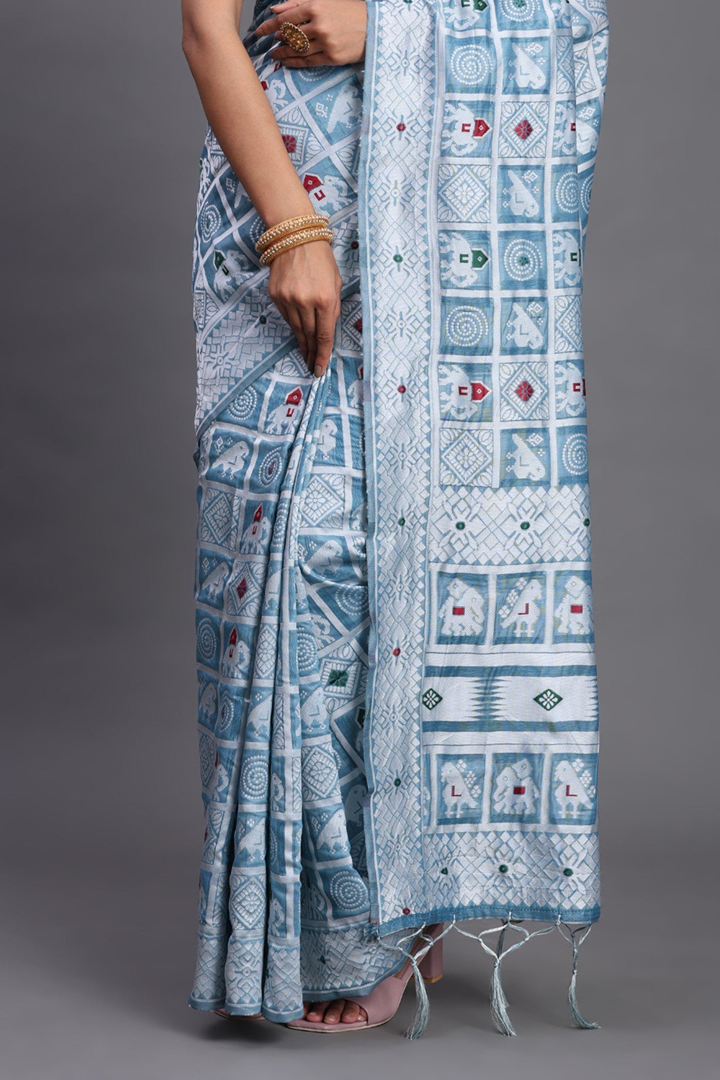 Buy MySilkLove Pastel Blue Linen Cotton Saree Online