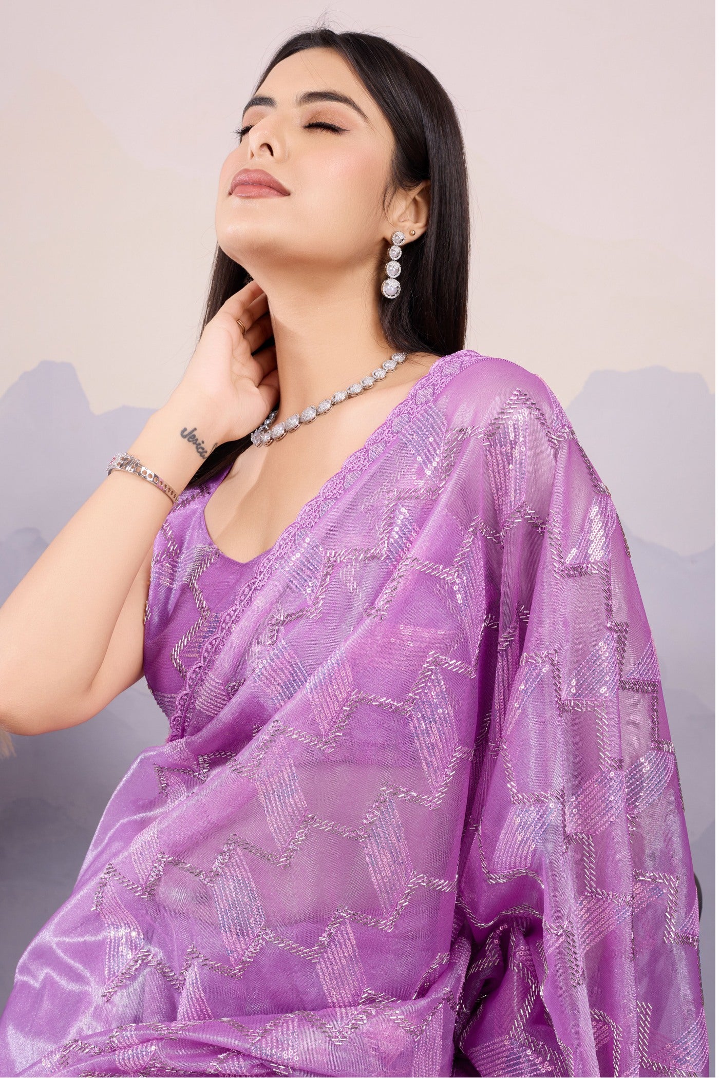 Buy MySilkLove Karvi Flower Purple Designer Partywear Saree Online