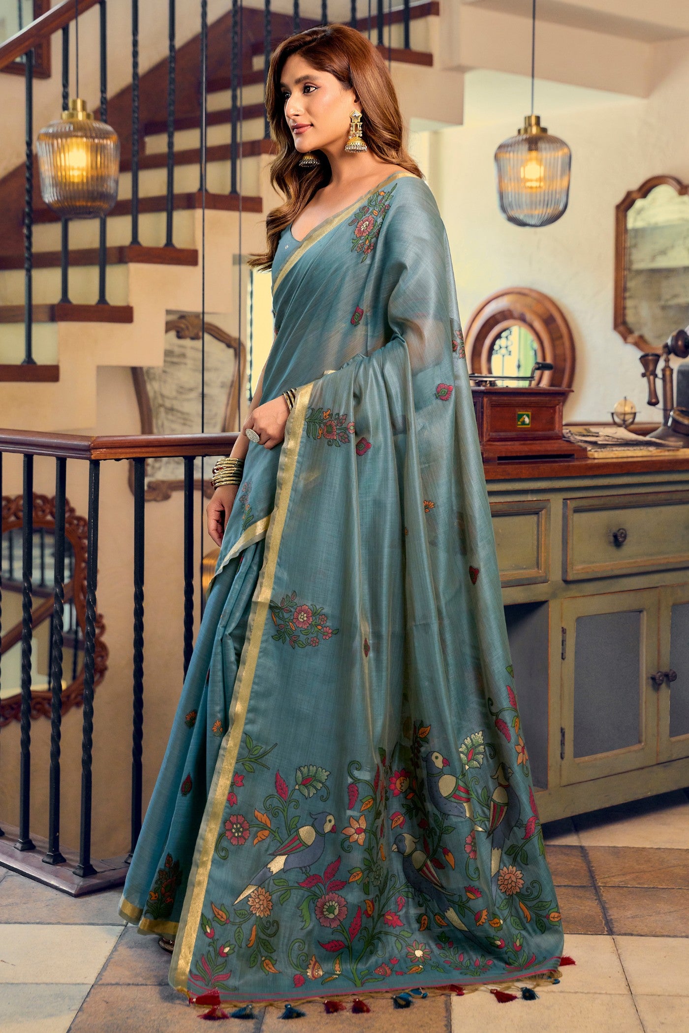 Buy MySilkLove Neera Blue Cotton Silk Saree Online