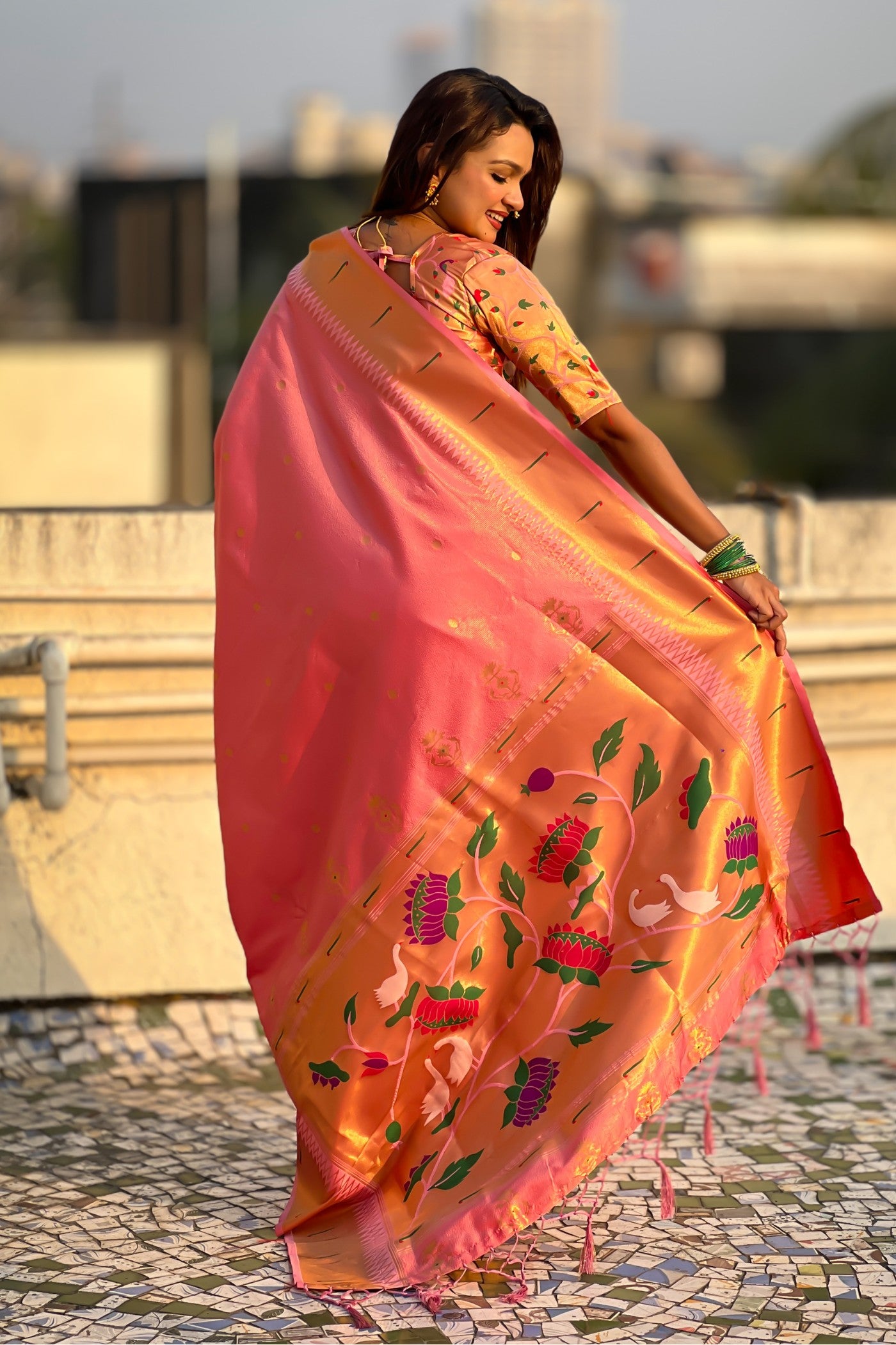 Buy MySilkLove Cameo Pink Woven Tissue Paithani Saree Online