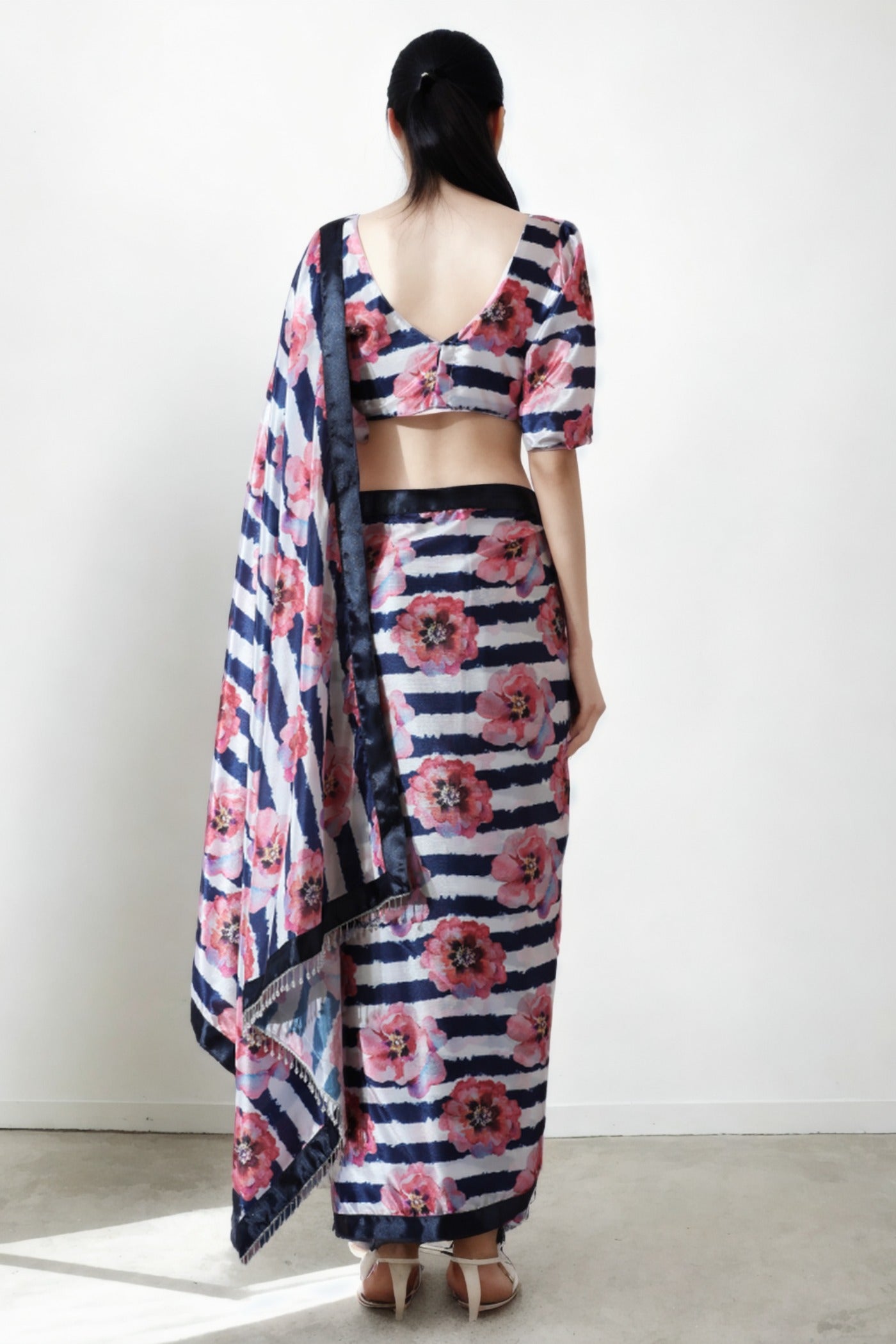 Buy MySilkLove Multicolor White Chinon Digital Printed Ready To Wear Saree Online