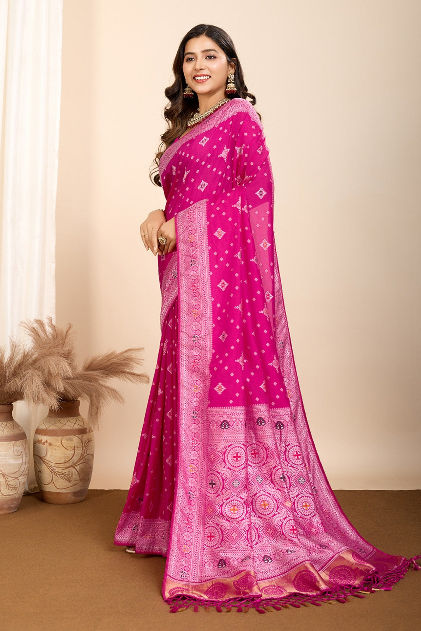 Buy MySilkLove Dark Pink Woven Banarasi Saree Online
