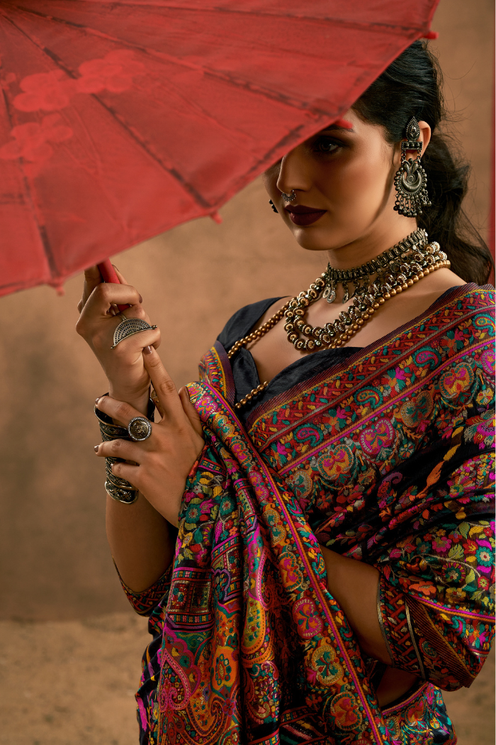 Buy MySilkLove Blackberry Kashmiri Handloom Jamewar Saree Online