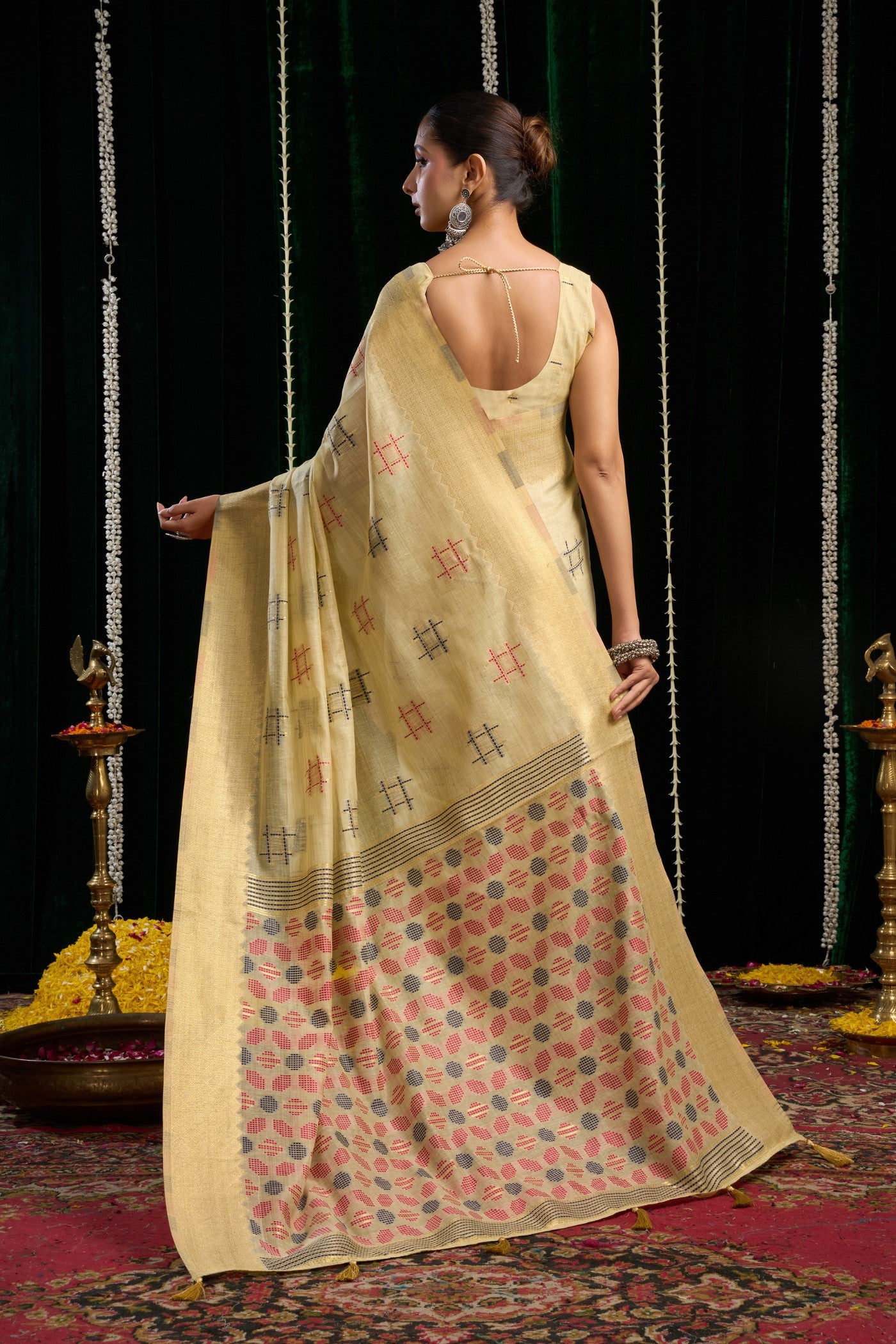 Buy MySilkLove Milky Cream Woven Cotton Saree Online