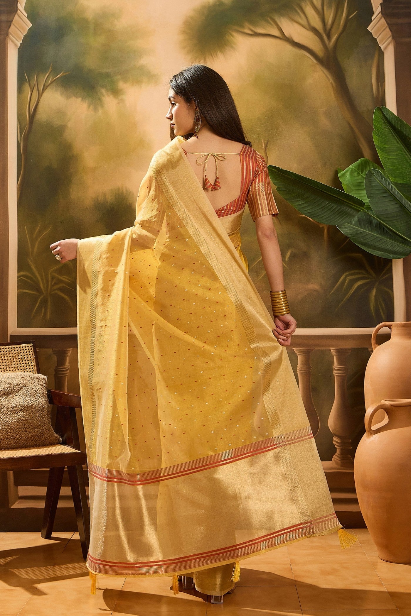 Buy MySilkLove Munsell Yellow Woven Organza Saree Online
