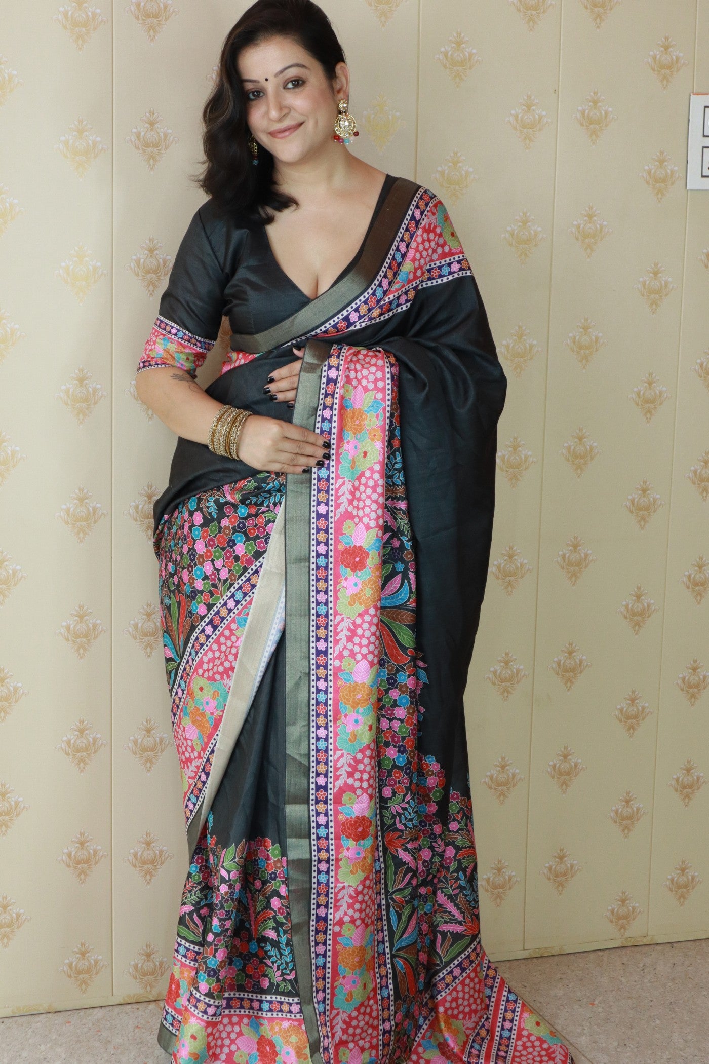 Buy MySilkLove Tuna Black Banarasi Printed Saree Online
