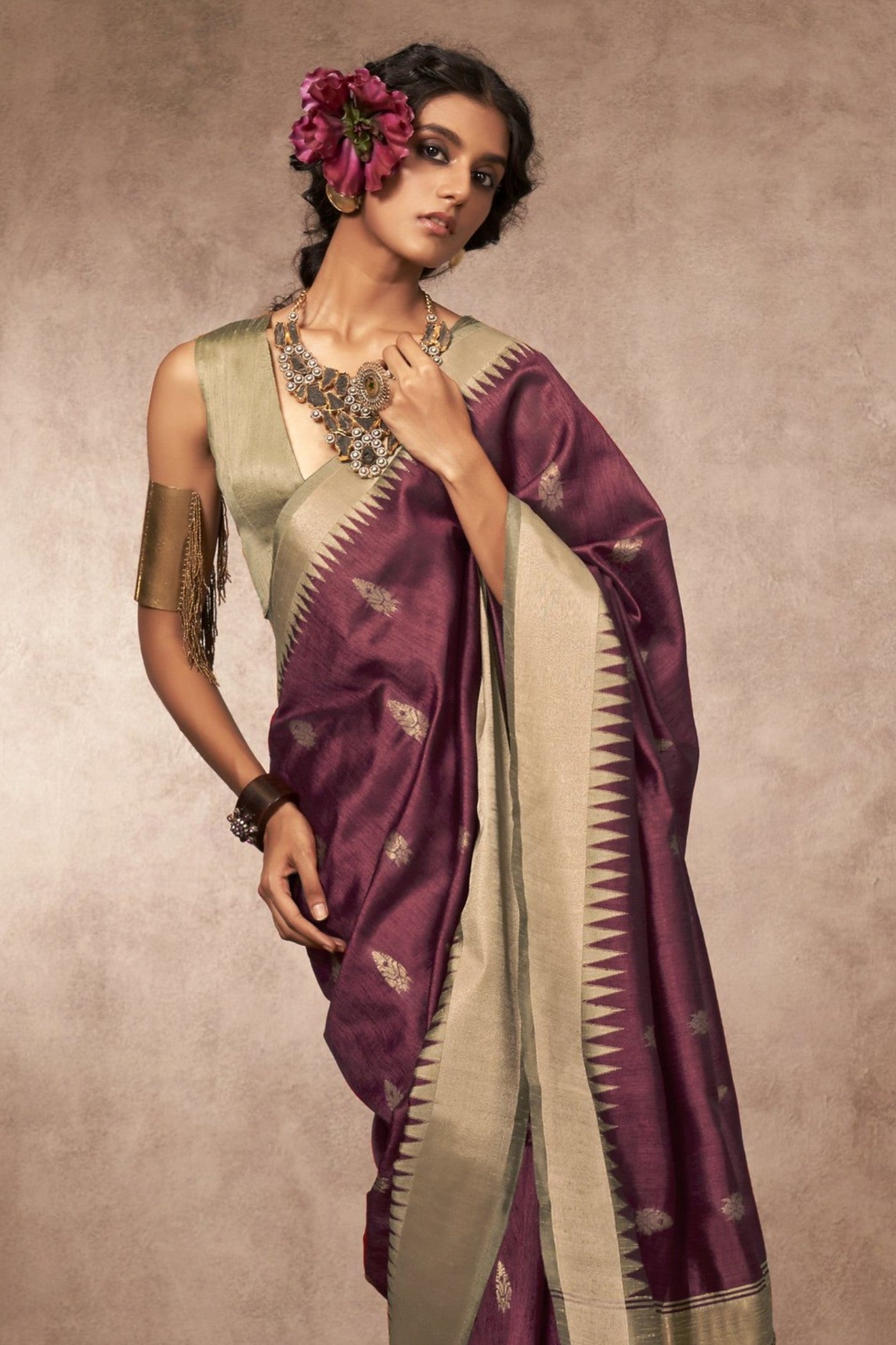Buy MySilkLove Hellebore Purple Bhagalpuri Handloom Saree Online