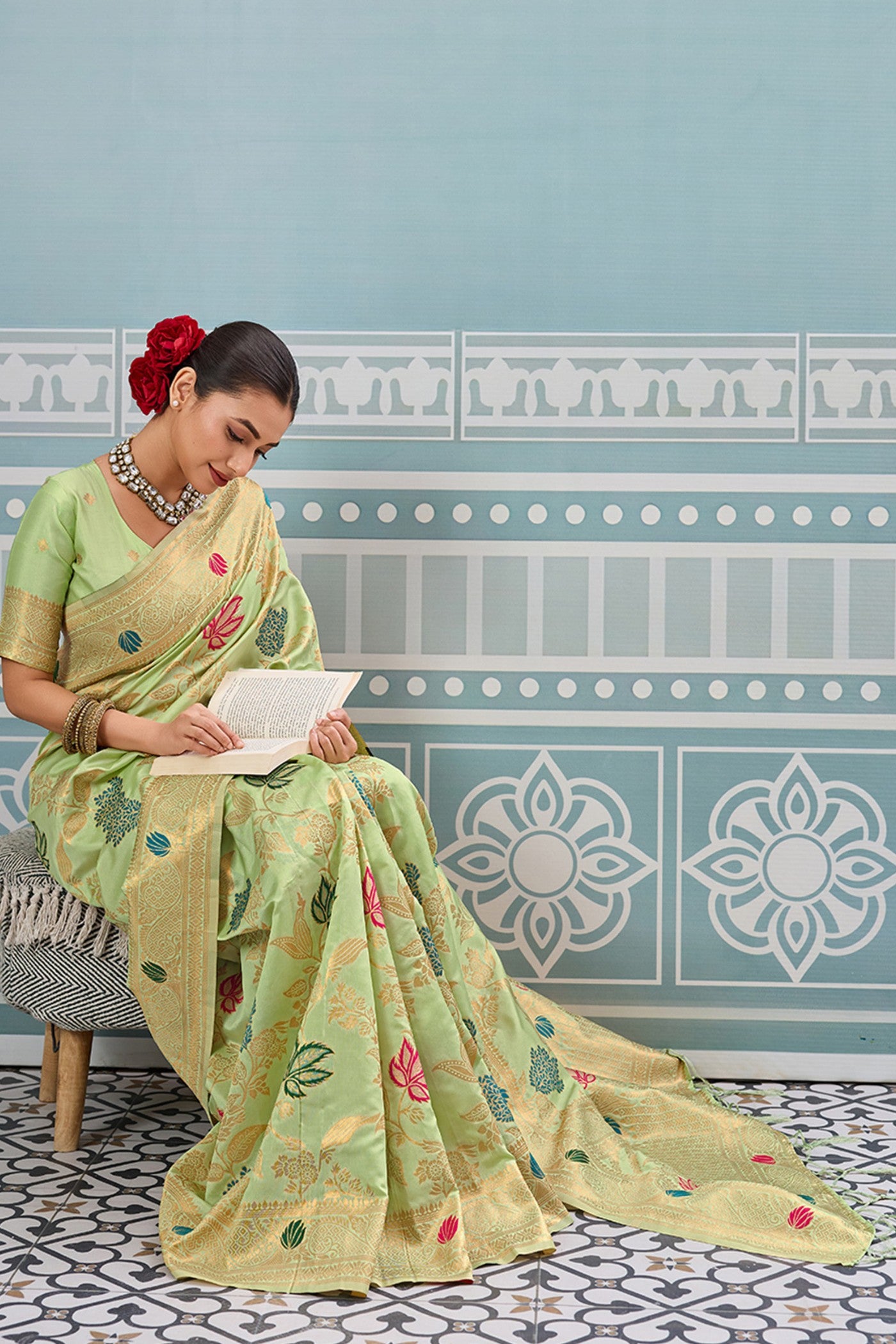 Buy MySilkLove Olive Green Woven Banarasi Saree Online