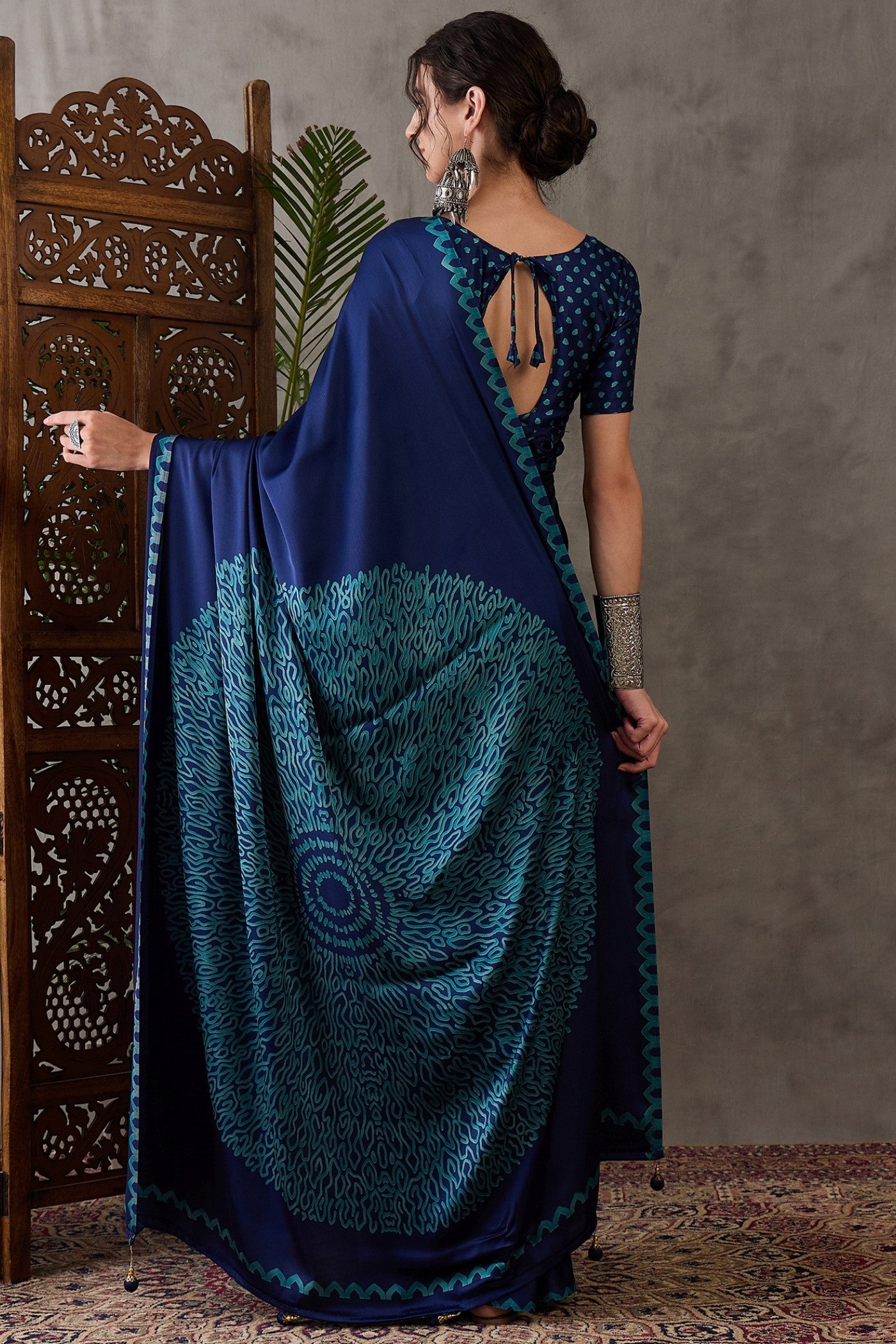 Buy MySilkLove Venice Blue Printed Satin Gaji Silk Saree Online