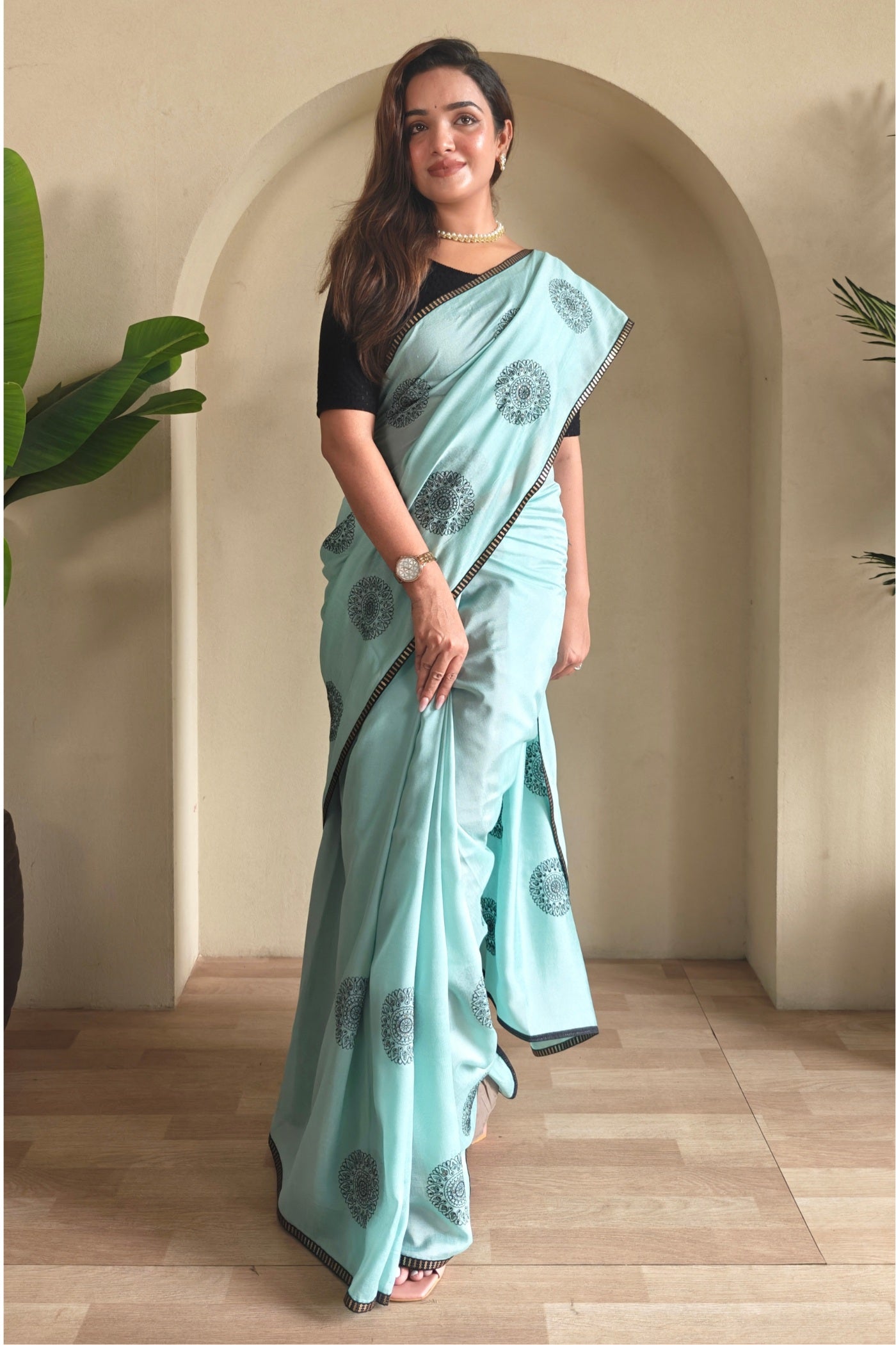 Buy MySilkLove Sky Blue Printed Silk Saree Online