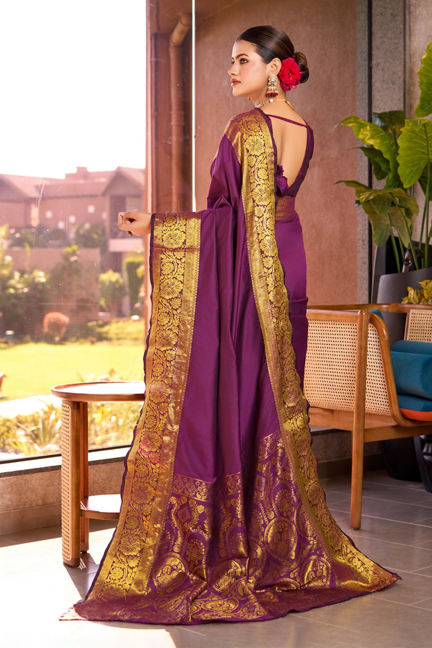 Buy MySilkLove Jacarta Purple Woven Banarasi Saree Online