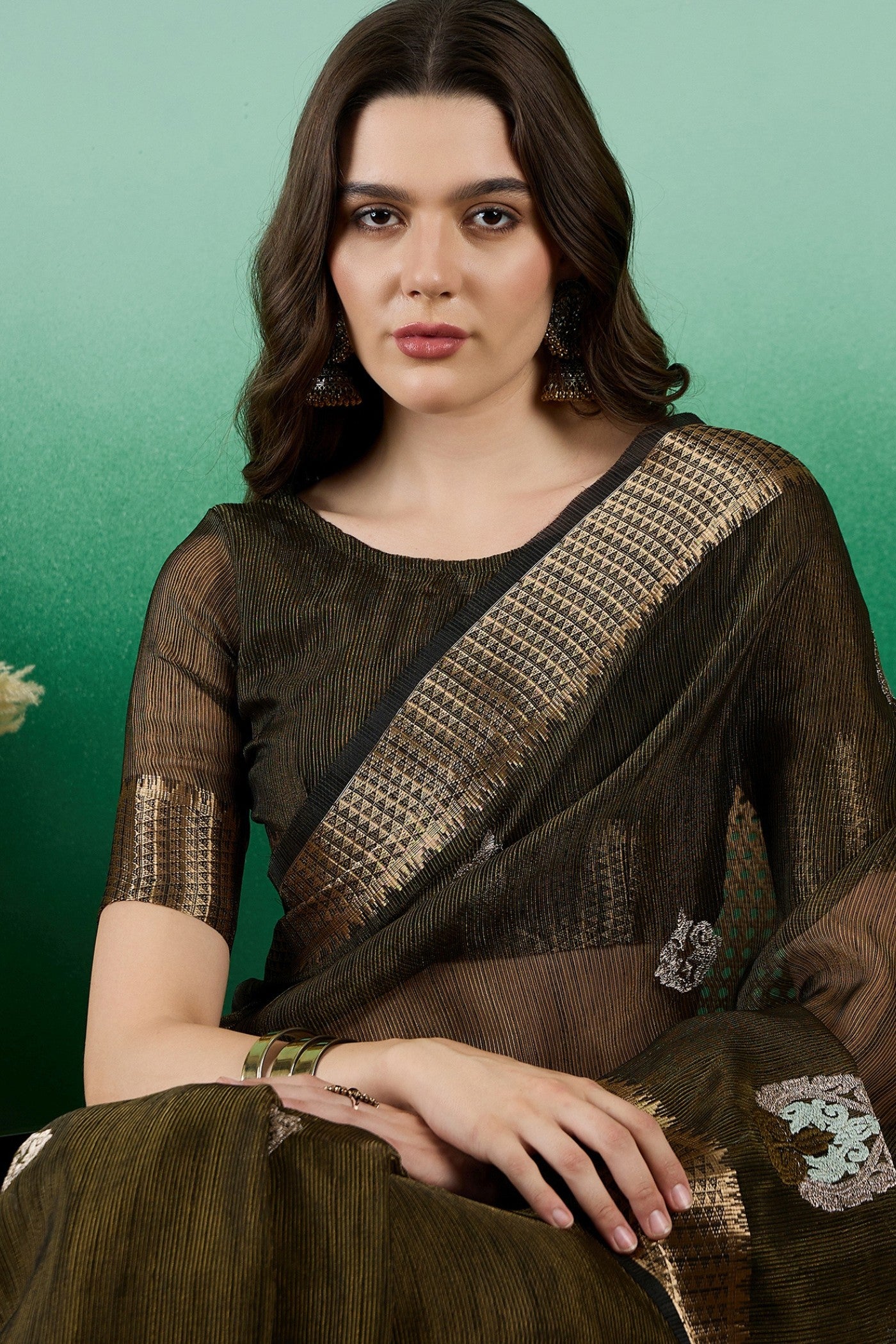 Buy MySilkLove Mehndi Green Organza Saree Online
