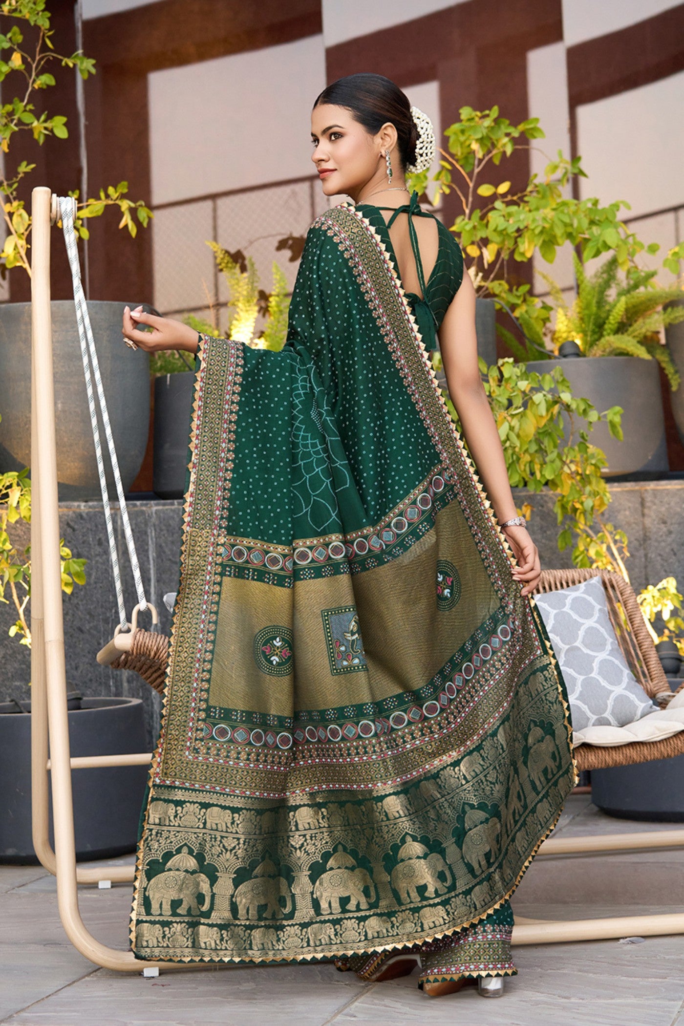 Buy MySilkLove Forest Green Printed Cotton Saree Online