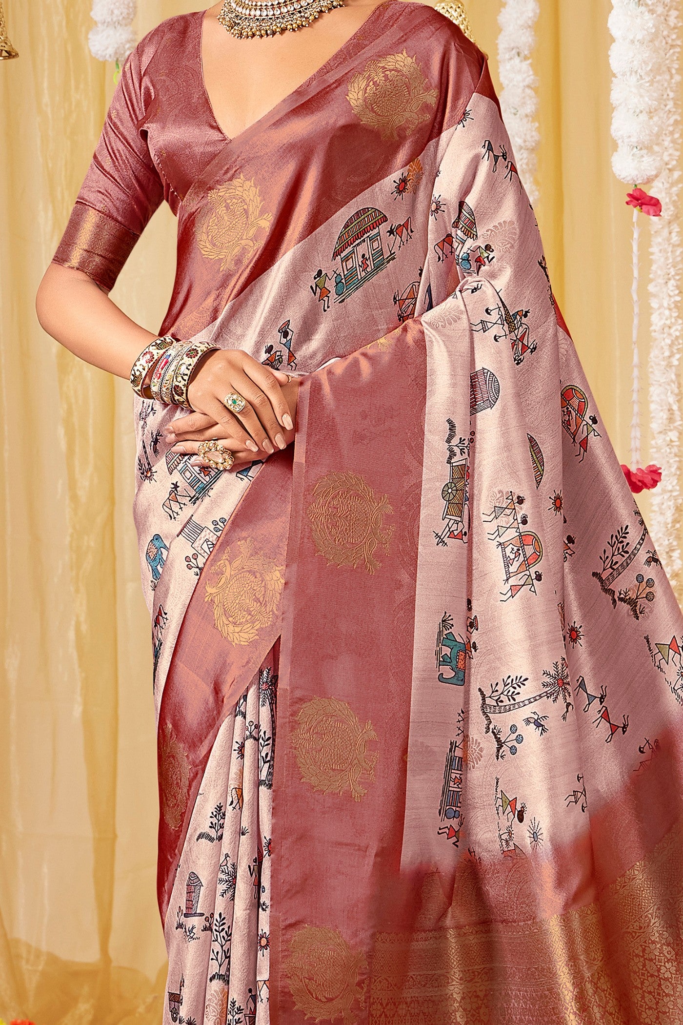Buy MySilkLove Timber Brown Kalamkari Printed Saree Online