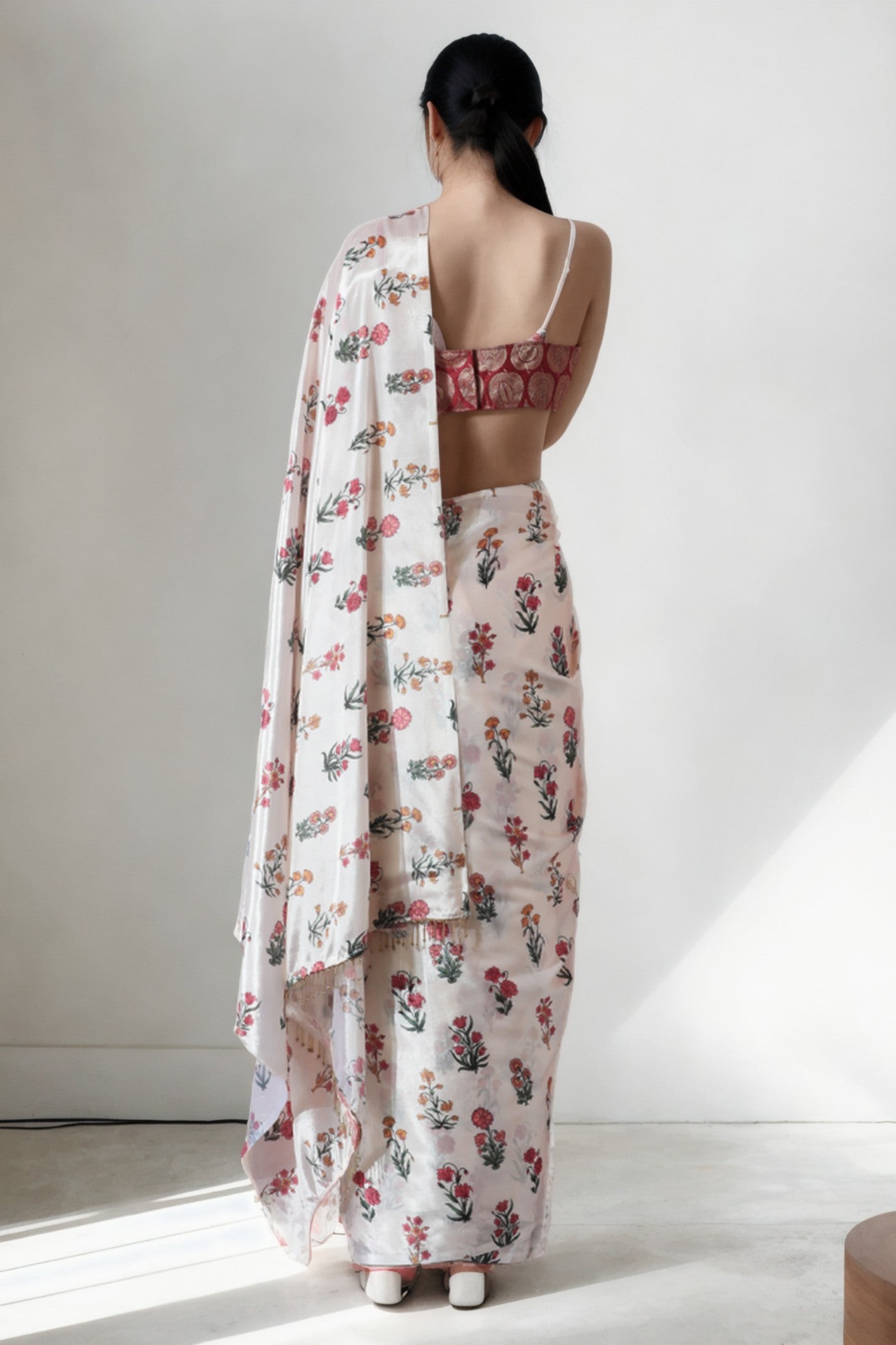 Buy MySilkLove Lotus White Chinon Digital Printed Ready To Wear Saree Online