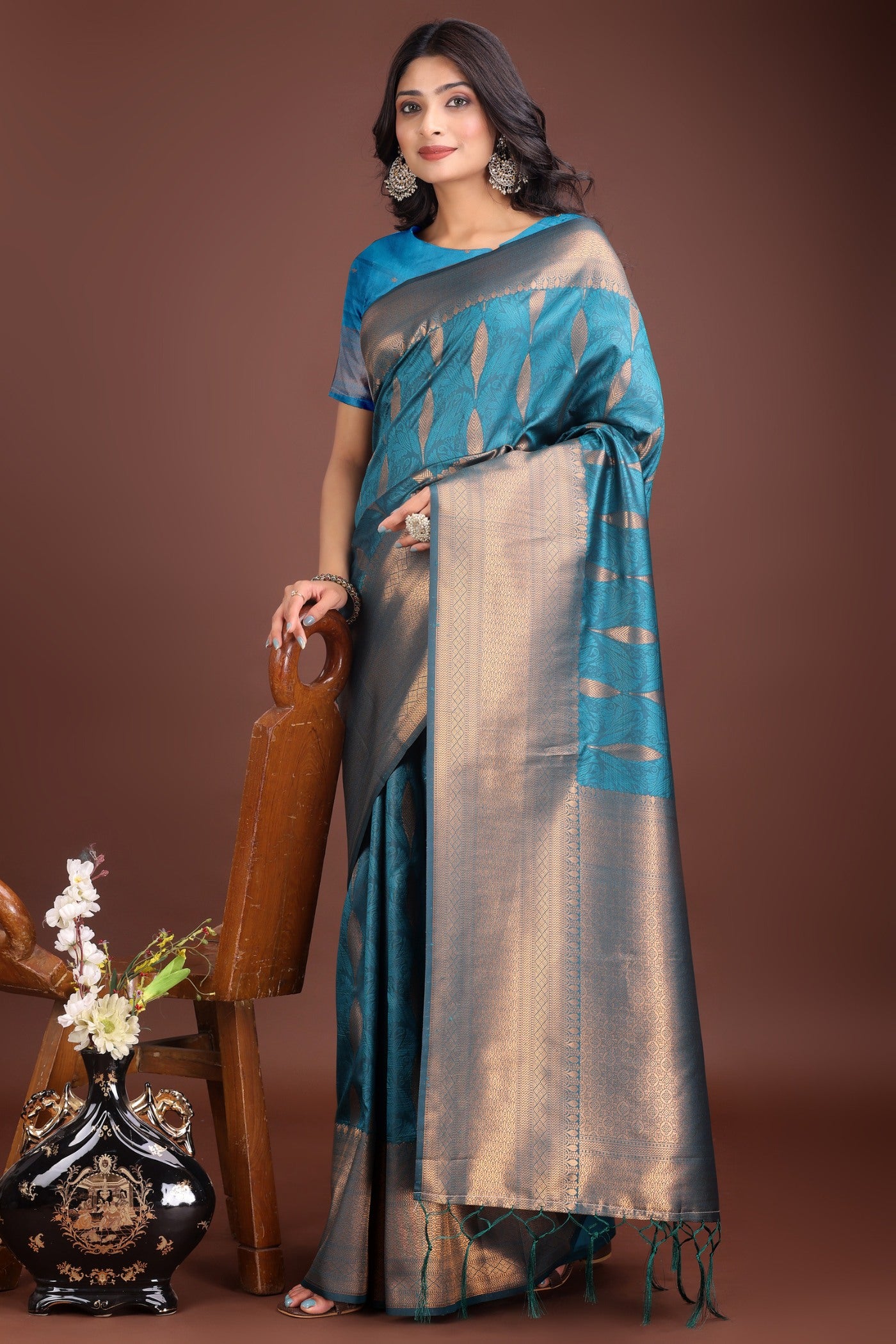 Buy MySilkLove Azure Blue Woven Banarasi Saree Online