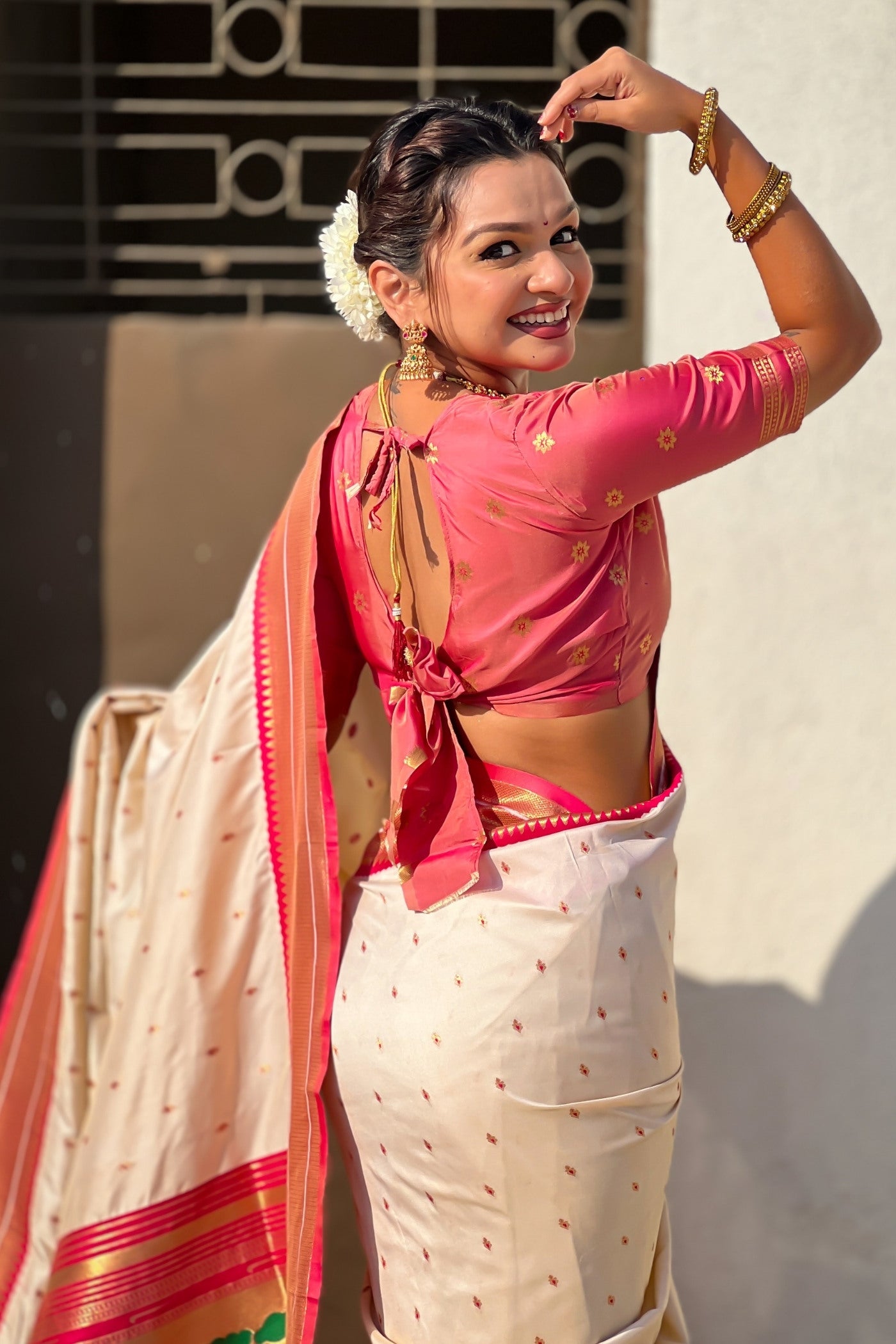 Buy MySilkLove Navajo White Zari Woven Paithani Saree Online