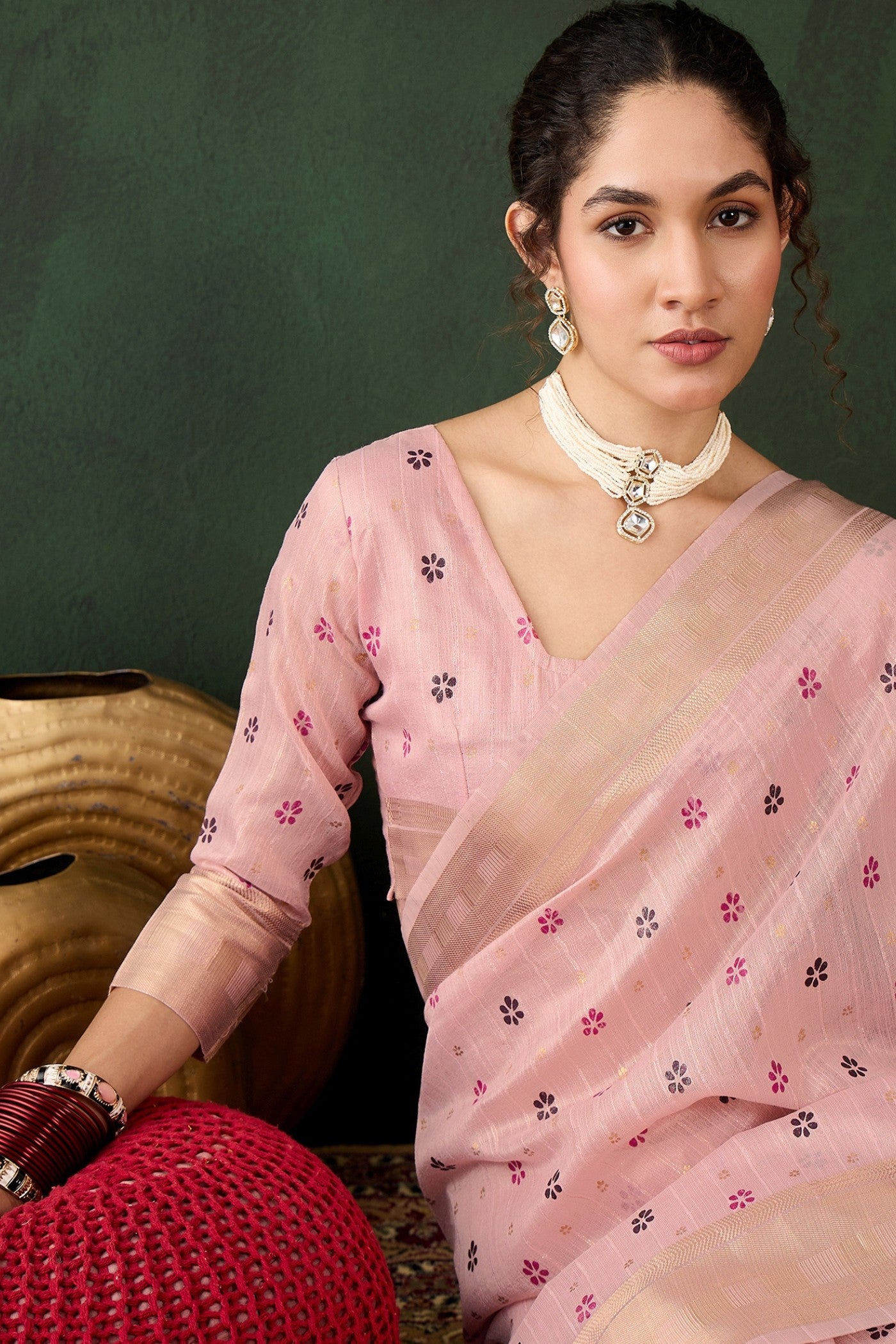 Buy MySilkLove Cupid Pink Woven Organza Saree Online