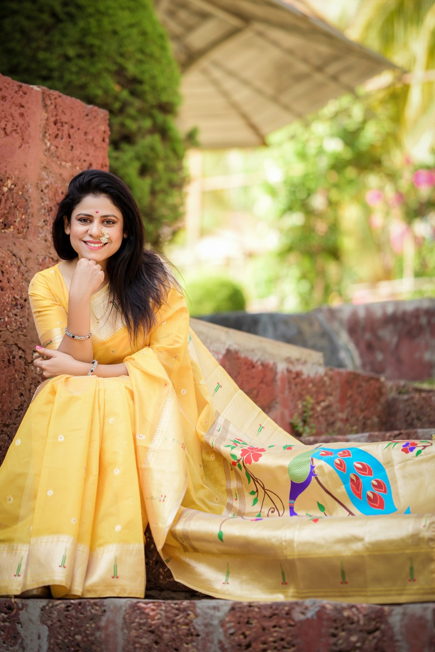 Buy MySilkLove Bumblebee Yellow Organza Woven Paithani Saree Online