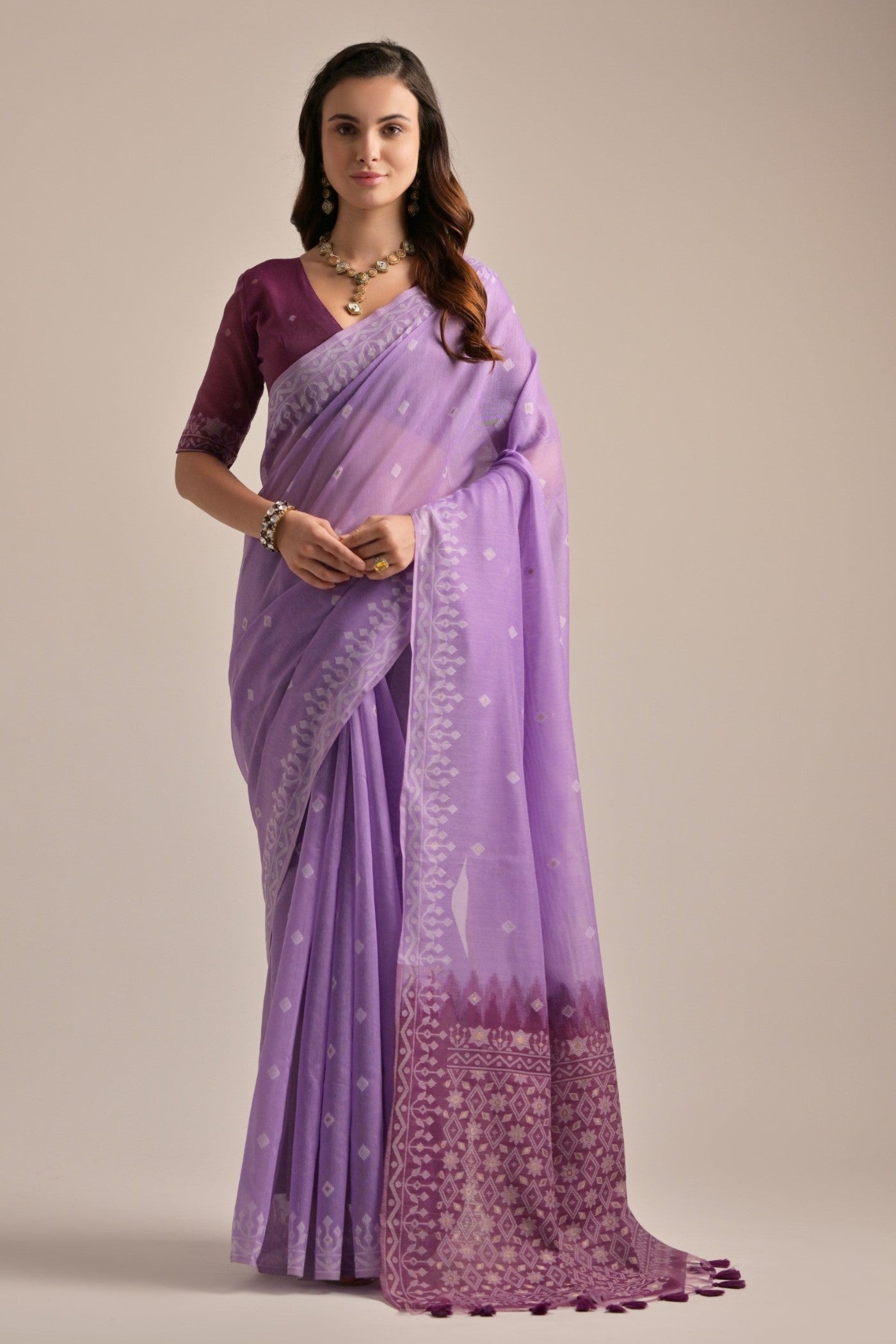 Buy MySilkLove Trendy Purple Lucknowi Woven Muga Cotton Saree Online